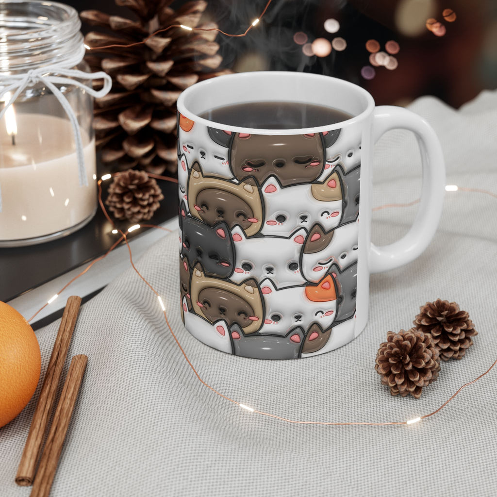Kawaii Cat Pattern Mug | Cute Cats Ceramic Coffee Cup