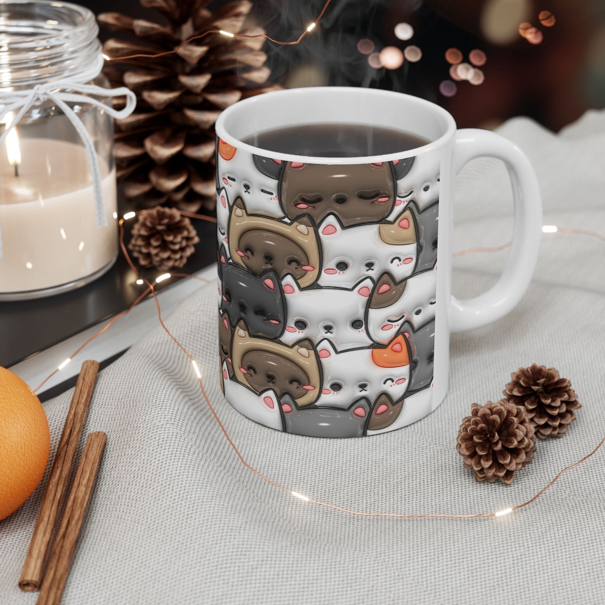 Kawaii Cat Pattern Mug | Cute Cats Ceramic Coffee Cup
