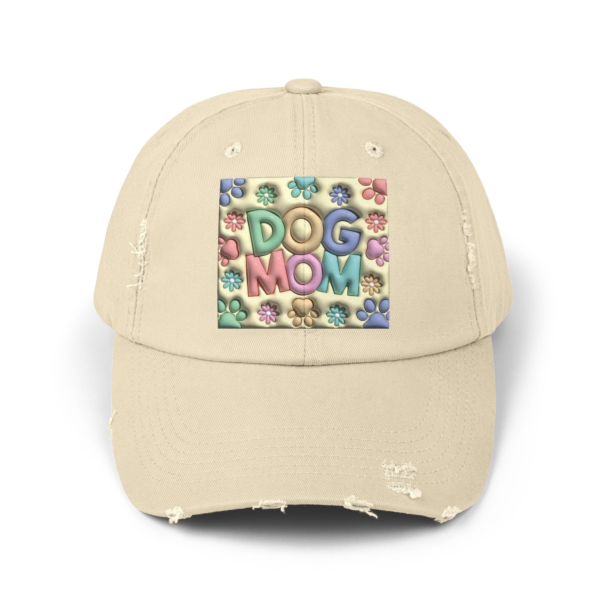 Dog Mom pastel paw print Hat | Distressed Dad Cap