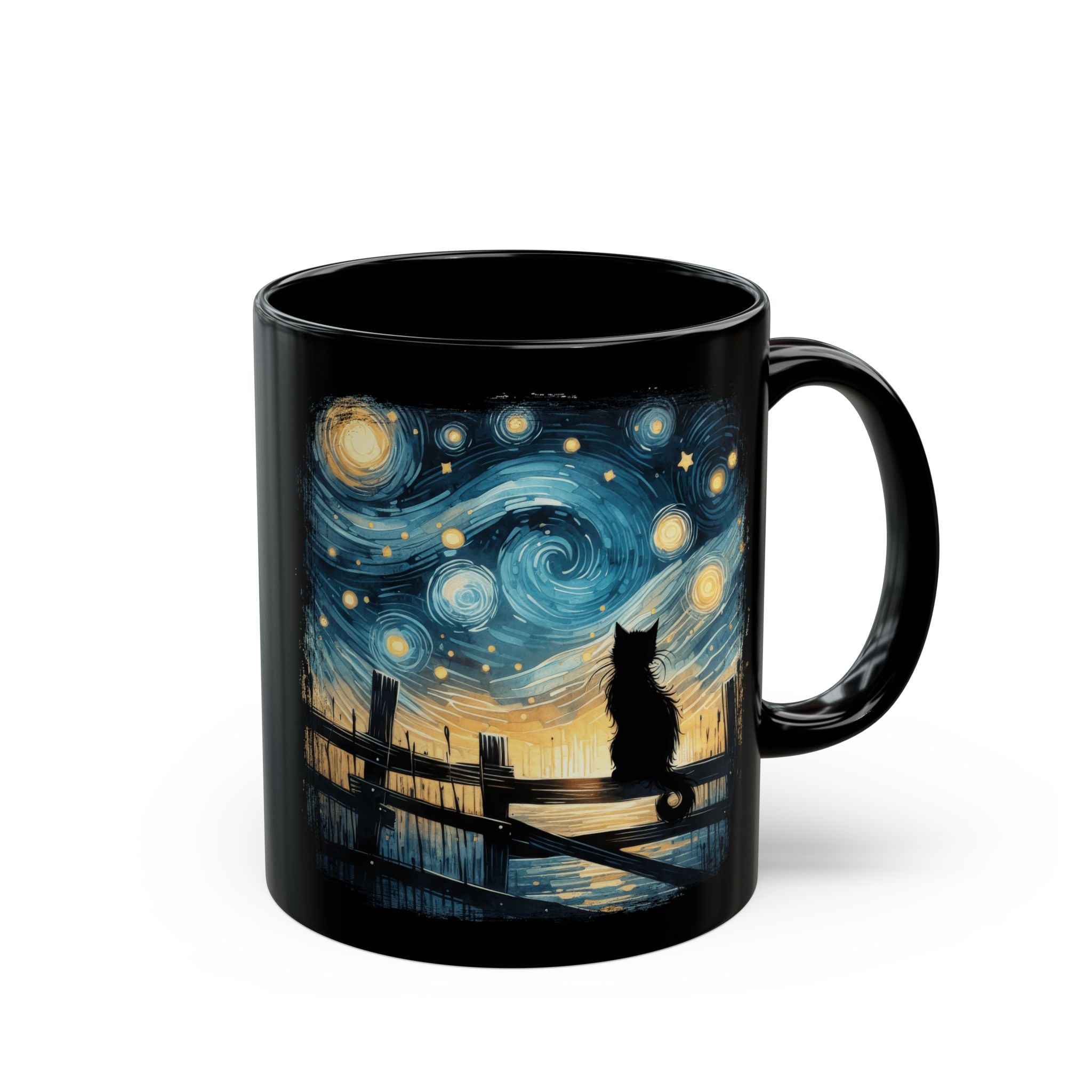Starry Night Cat mug | Black Ceramic Coffee Cup