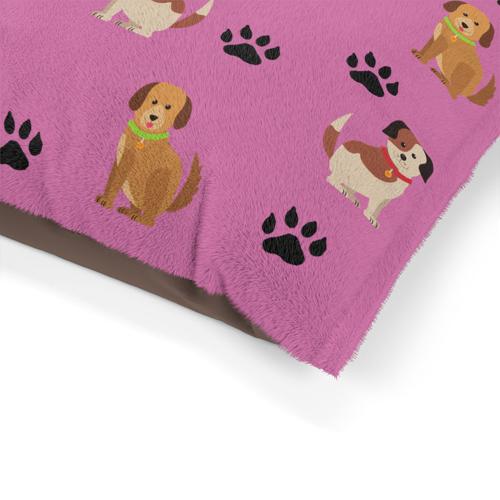 Cute Cartoon Dogs Pet Bed | Pink Paw Print Pattern