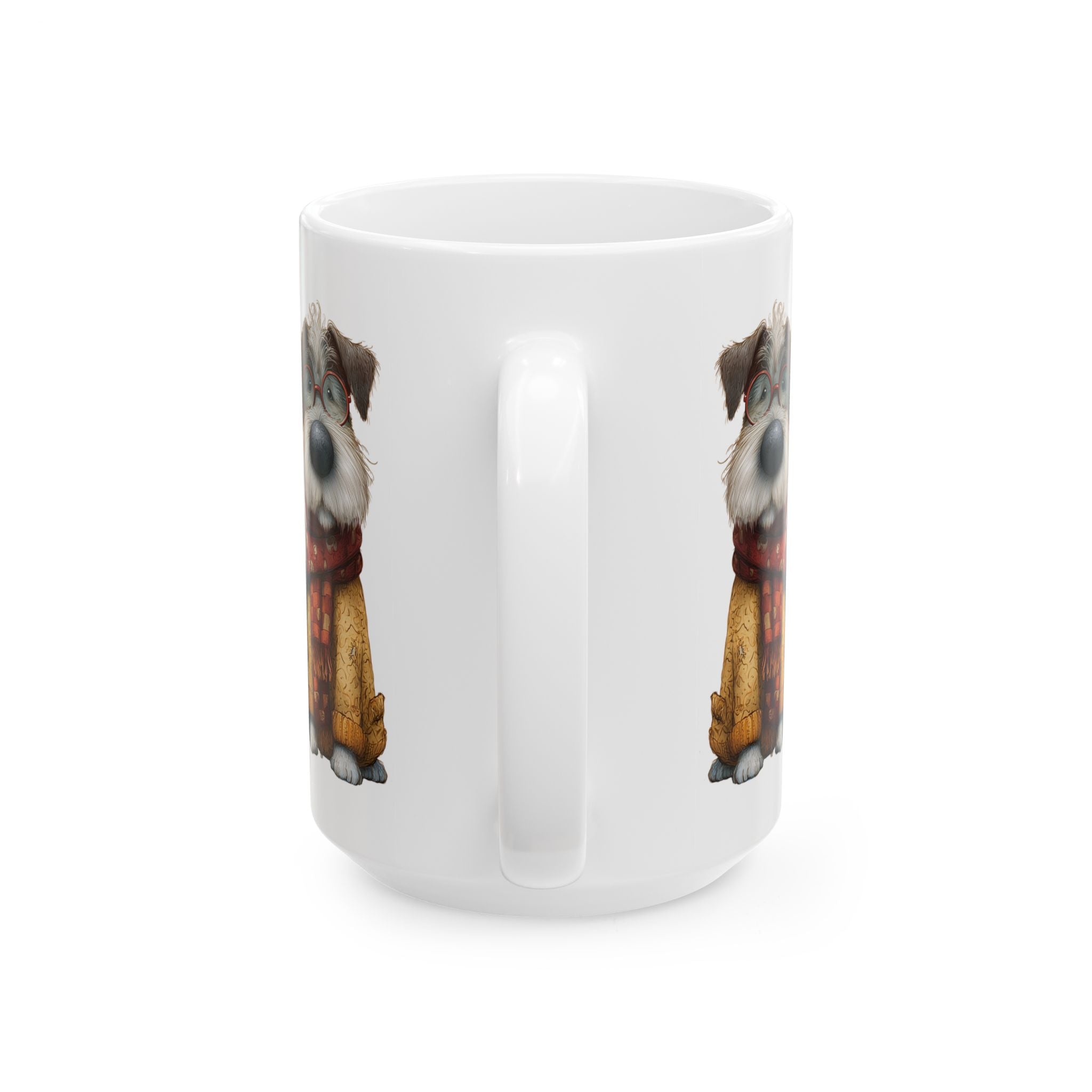 Whimsical Dog with Glasses and Scarf Mug | Ceramic Coffee Cup