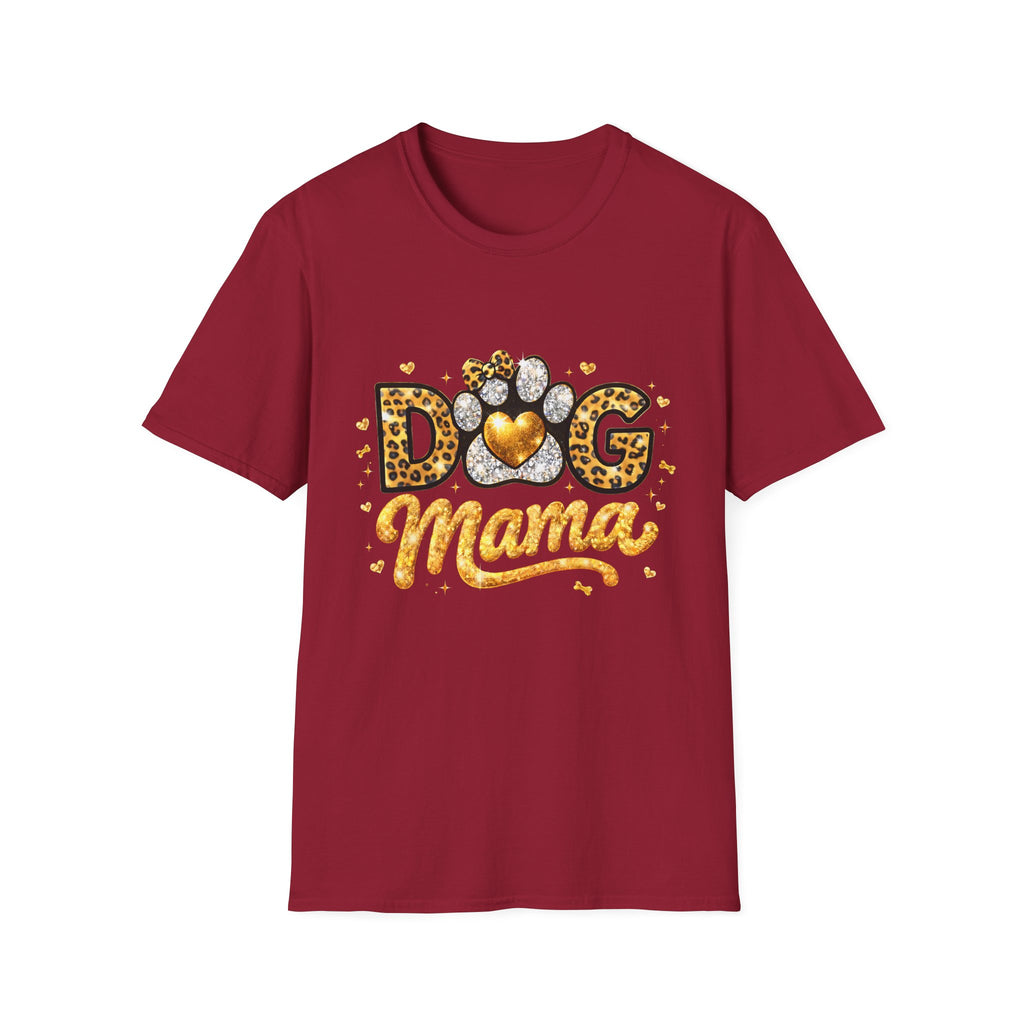 Dog Mama T-Shirt | Leopard Heart Paw Print, Gold Glitter Script