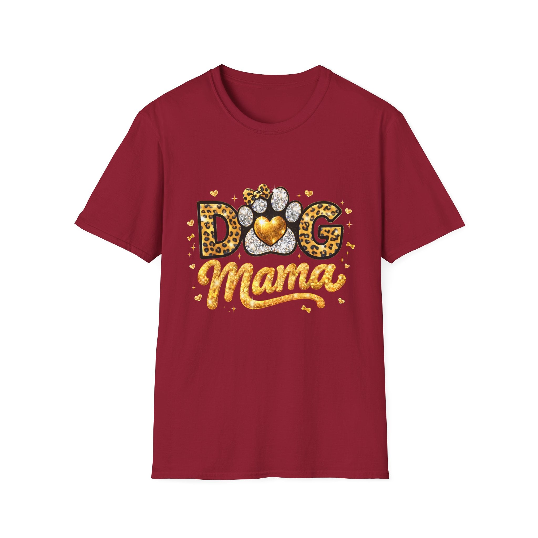 Dog Mama T-Shirt | Leopard Heart Paw Print, Gold Glitter Script