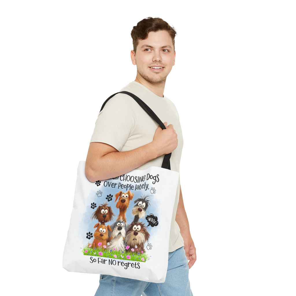 Choosing Dogs Over People Tote Bag | Cute Cartoon Dogs, Paw Print Design