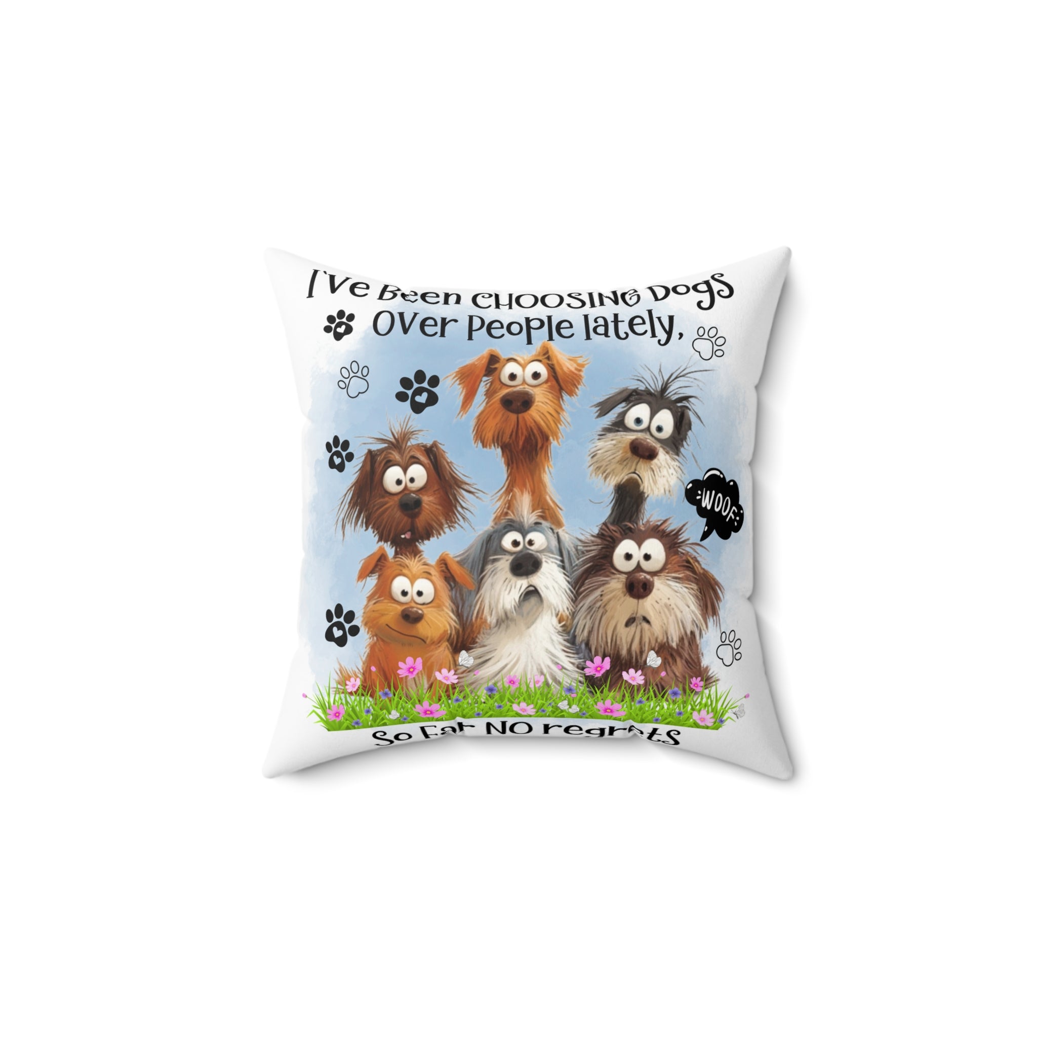 Funny Cartoon Dogs Spun Polyester Pillow | Cute Paw Print Throw Pillow