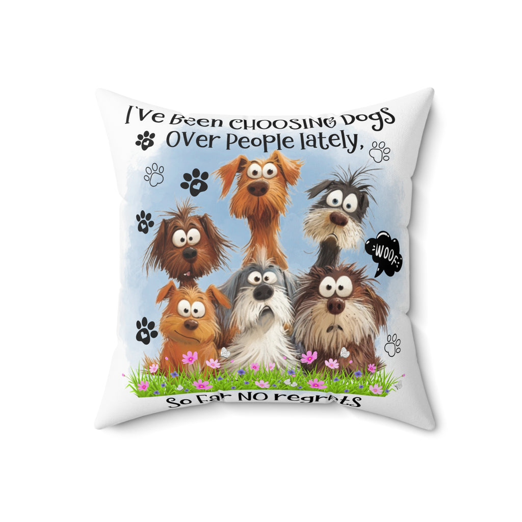 Funny Cartoon Dogs Spun Polyester Pillow | Cute Paw Print Throw Pillow