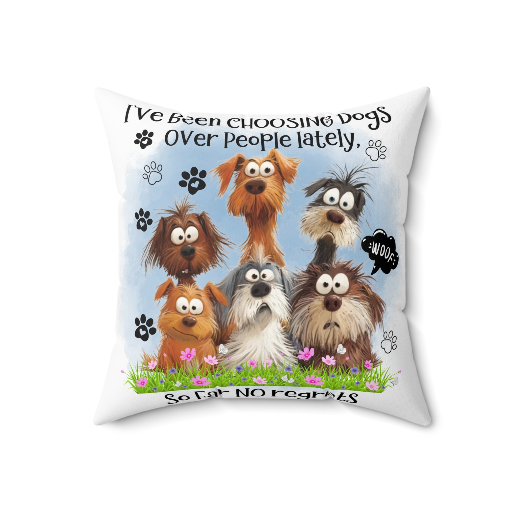 Funny Cartoon Dogs Spun Polyester Pillow | Cute Paw Print Throw Pillow