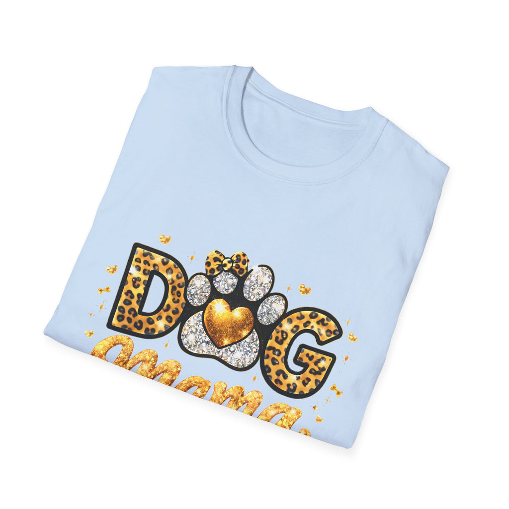 Dog Mama T-Shirt | Leopard Heart Paw Print, Gold Glitter Script