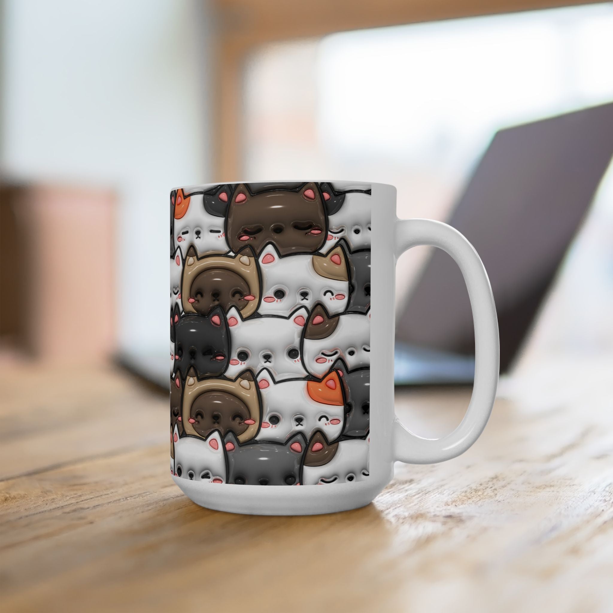 Kawaii Cat Pattern Mug | Cute Cats Ceramic Coffee Cup