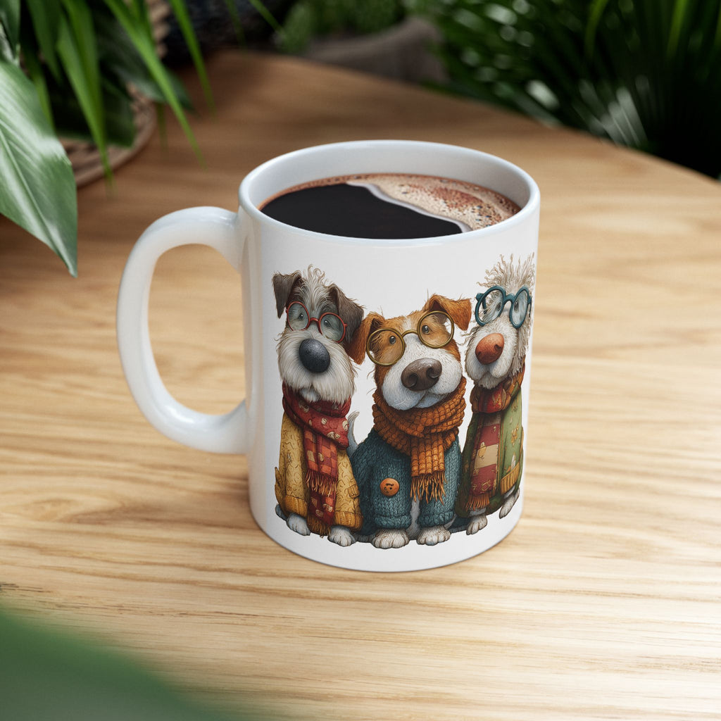 Whimsical Dog with Glasses and Scarf Mug | Ceramic Coffee Cup