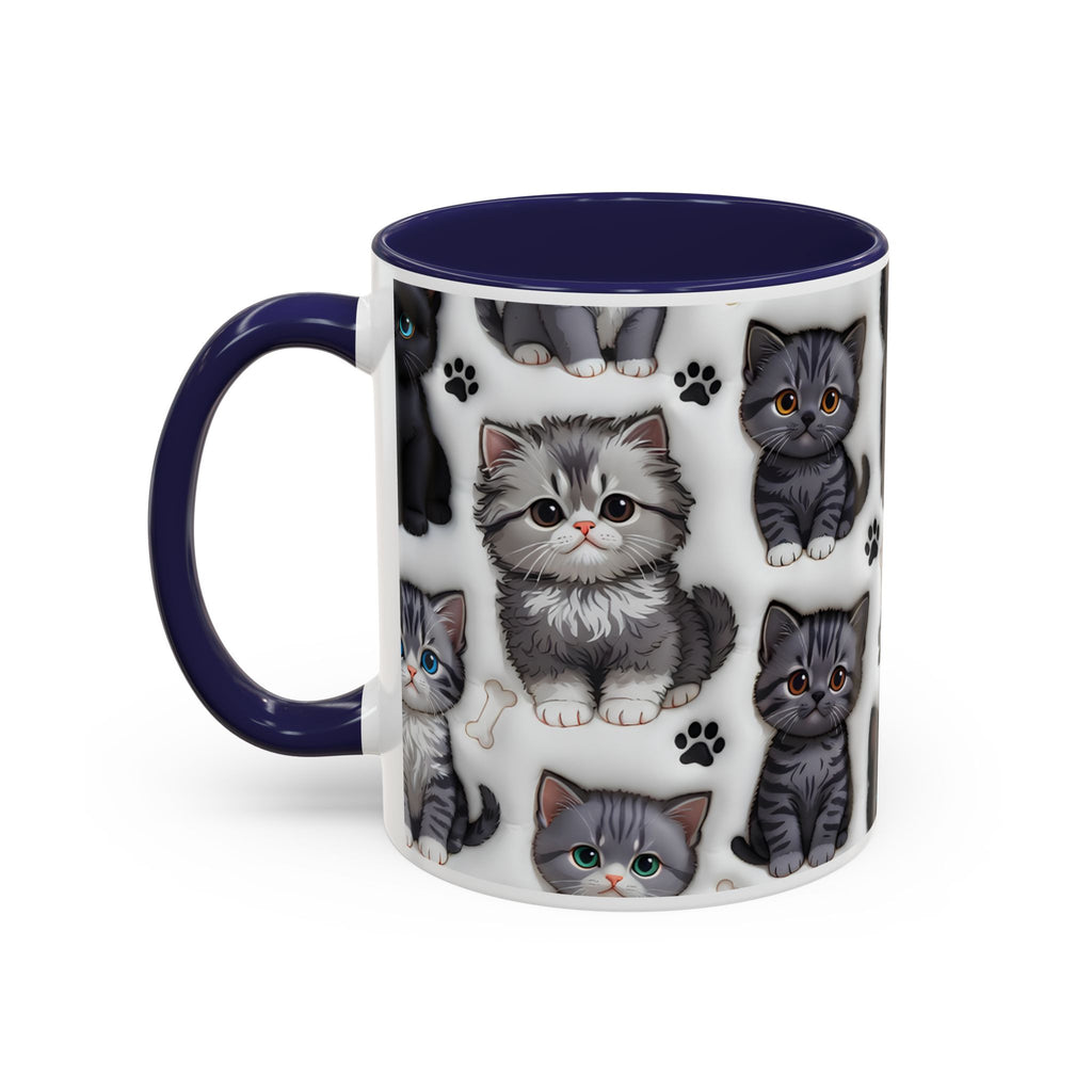 Cute Kitten Pattern Accent Coffee Mug | Cat Paw Print Design