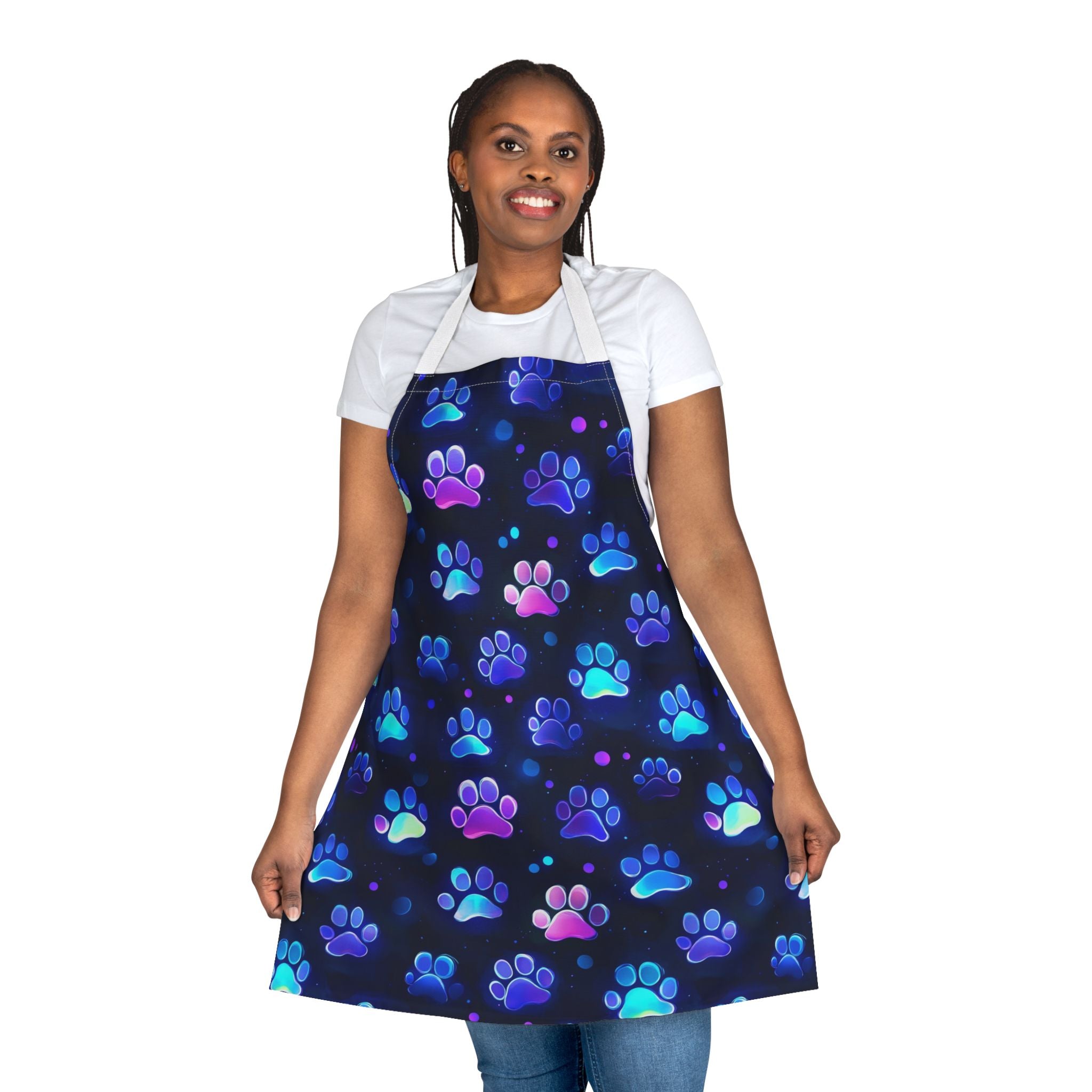 Neon Paw Prints Apron | Colorful Cat Dog Paws Pattern