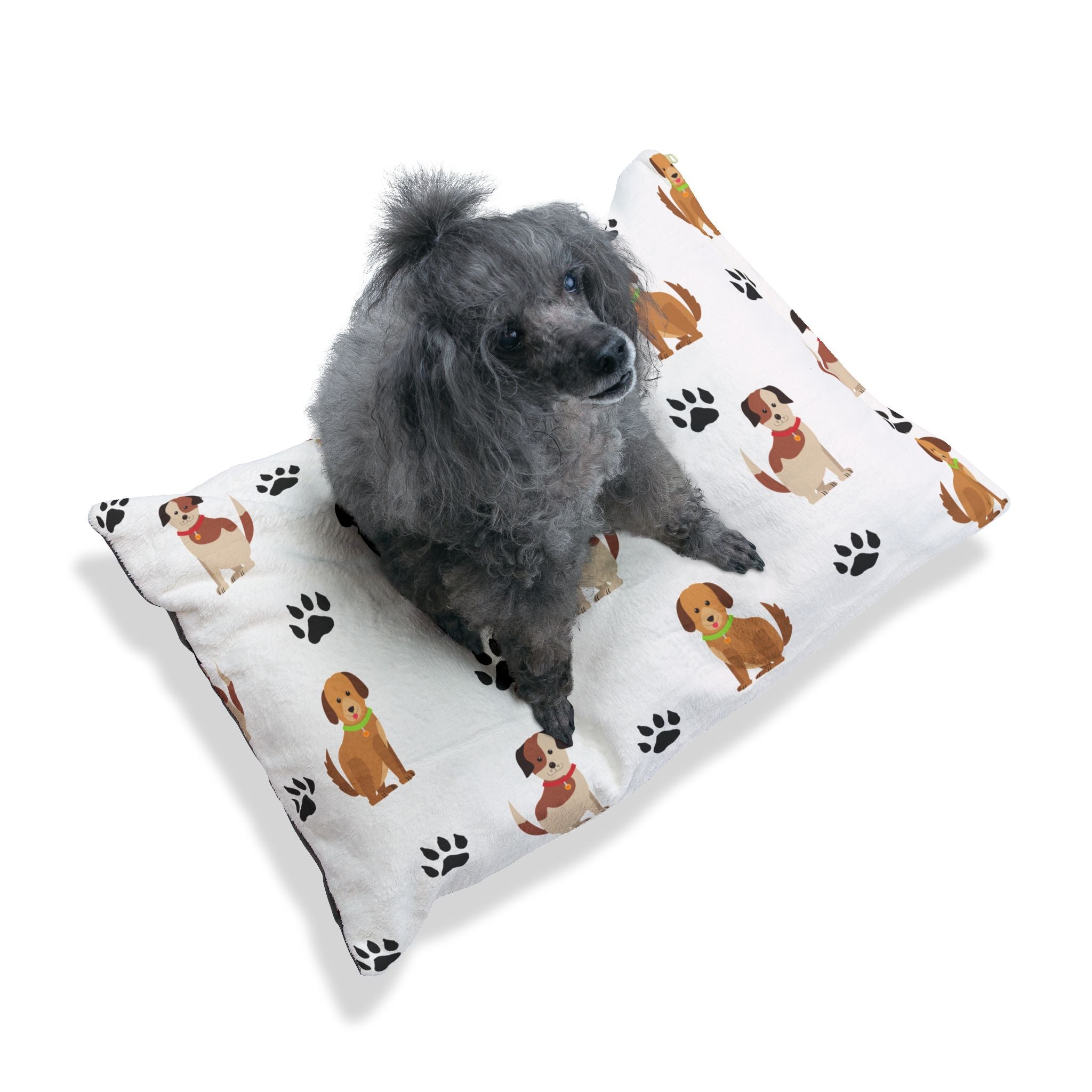 Cute Puppy Pattern Pet Bed | Dog Paw Print Design, Plush Rectangular Cushion