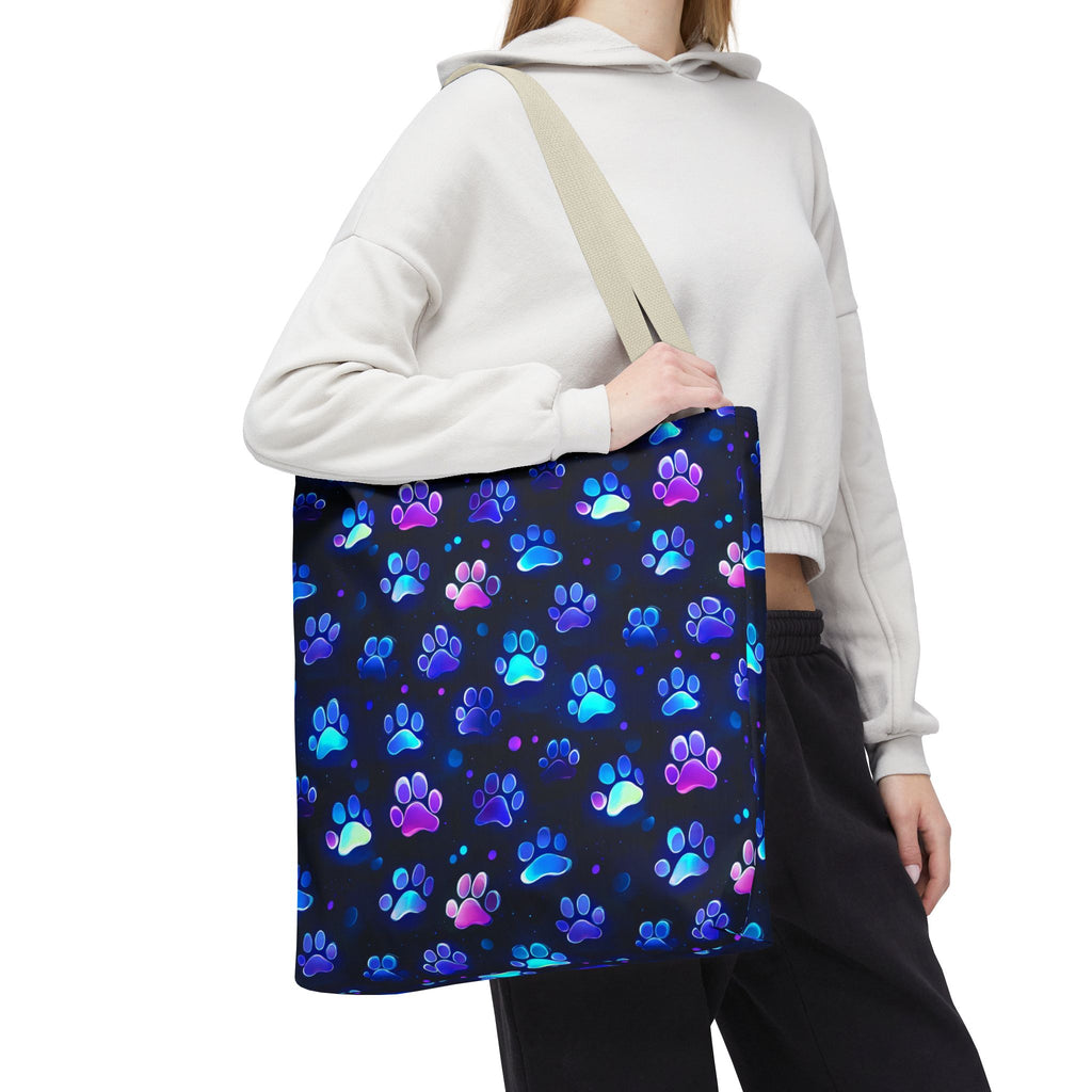 Neon Paw Print Tote | Colorful Cat Dog Paw Pattern All Over Print