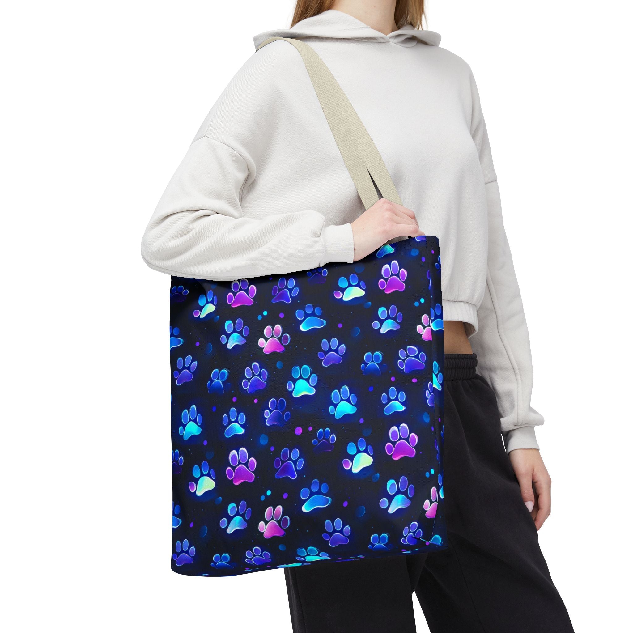 Neon Paw Print Tote | Colorful Cat Dog Paw Pattern All Over Print