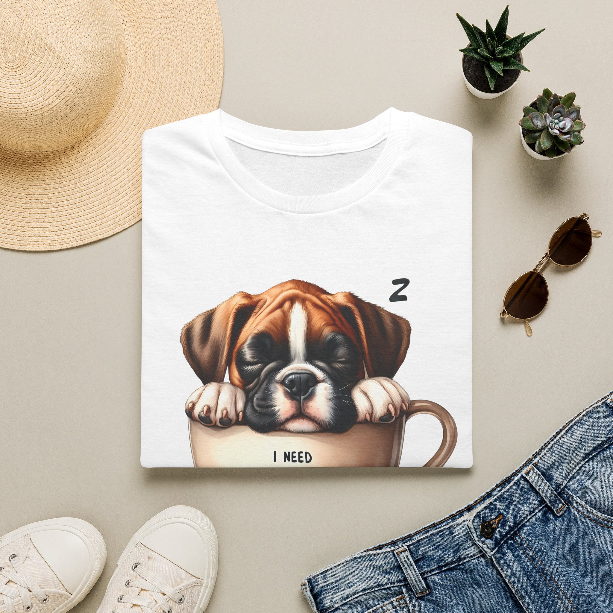 Sleeping Puppy in Coffee Cup T-Shirt | I Need Coffee Design