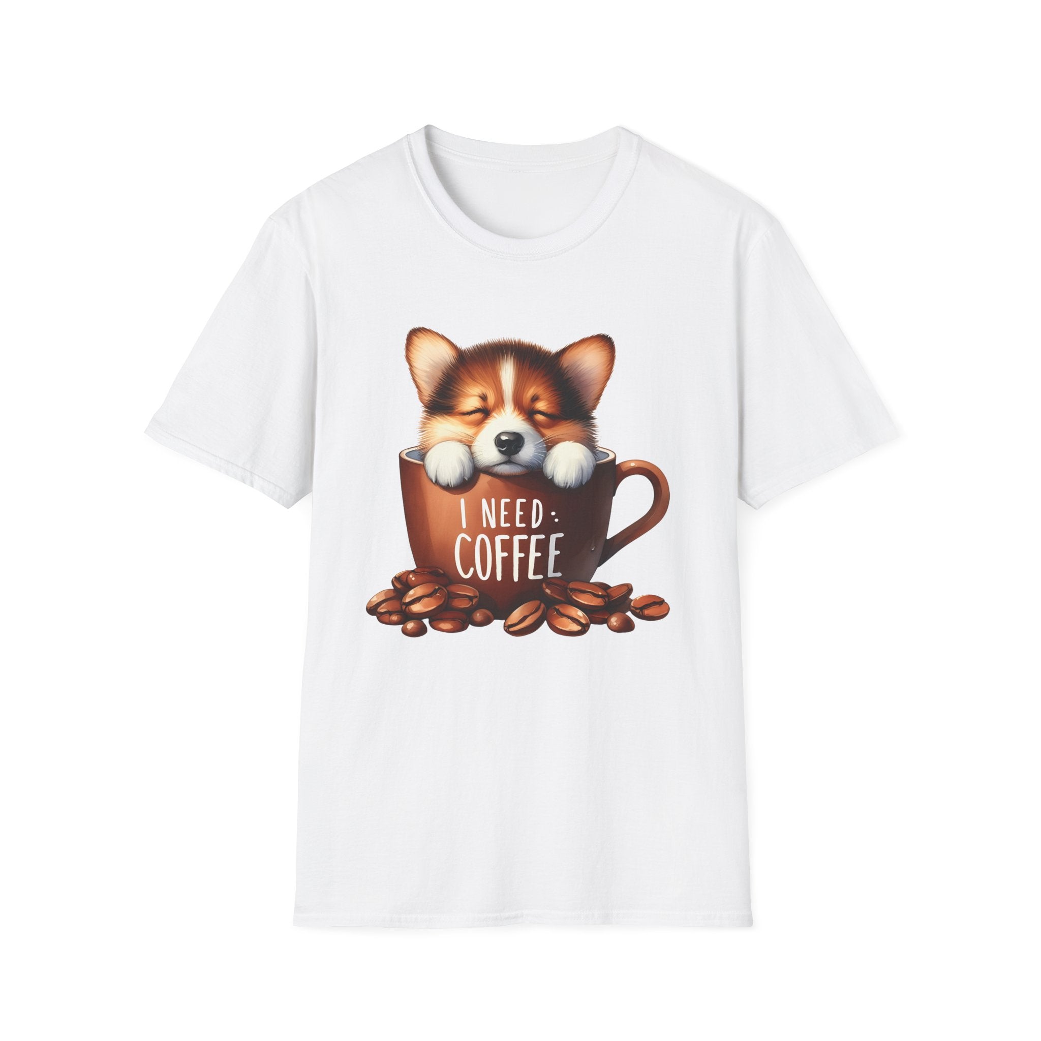 Sleeping Puppy in Coffee Cup T-Shirt | I Need Coffee, Cute Corgi Mug