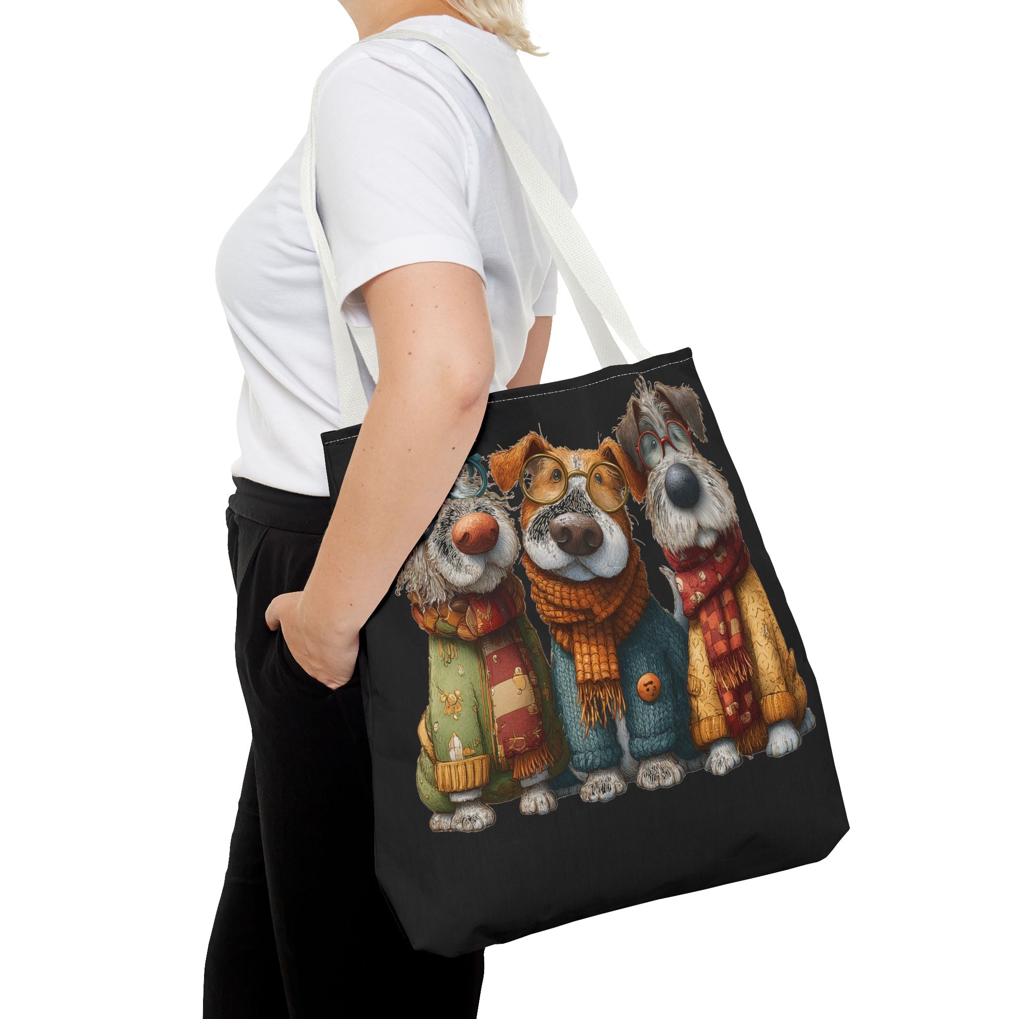 Three Cozy Dogs Tote Bag | Cute Winter Dogs Illustration