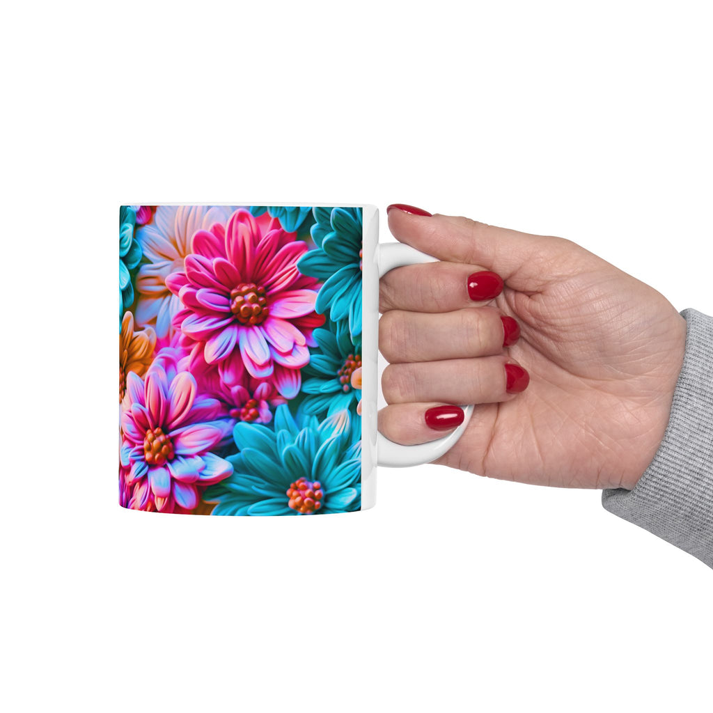Colorful Daisy Pattern Mug | Floral Ceramic Coffee Cup