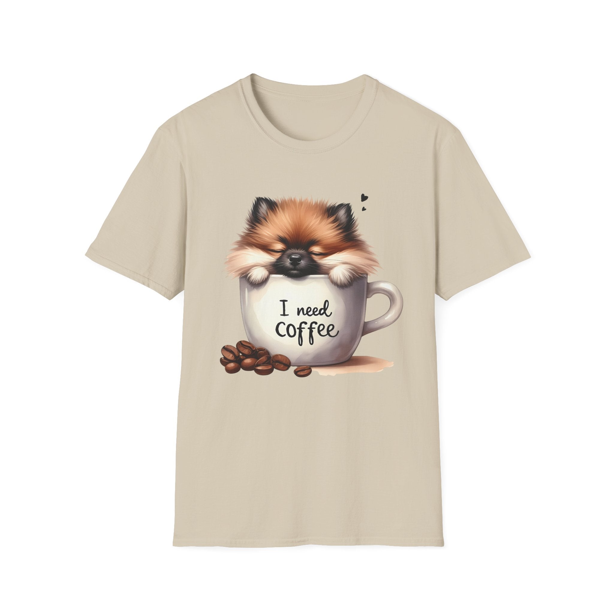 Cute Pomeranian in Coffee Mug T-Shirt | I Need Coffee, Dog Coffee Tee