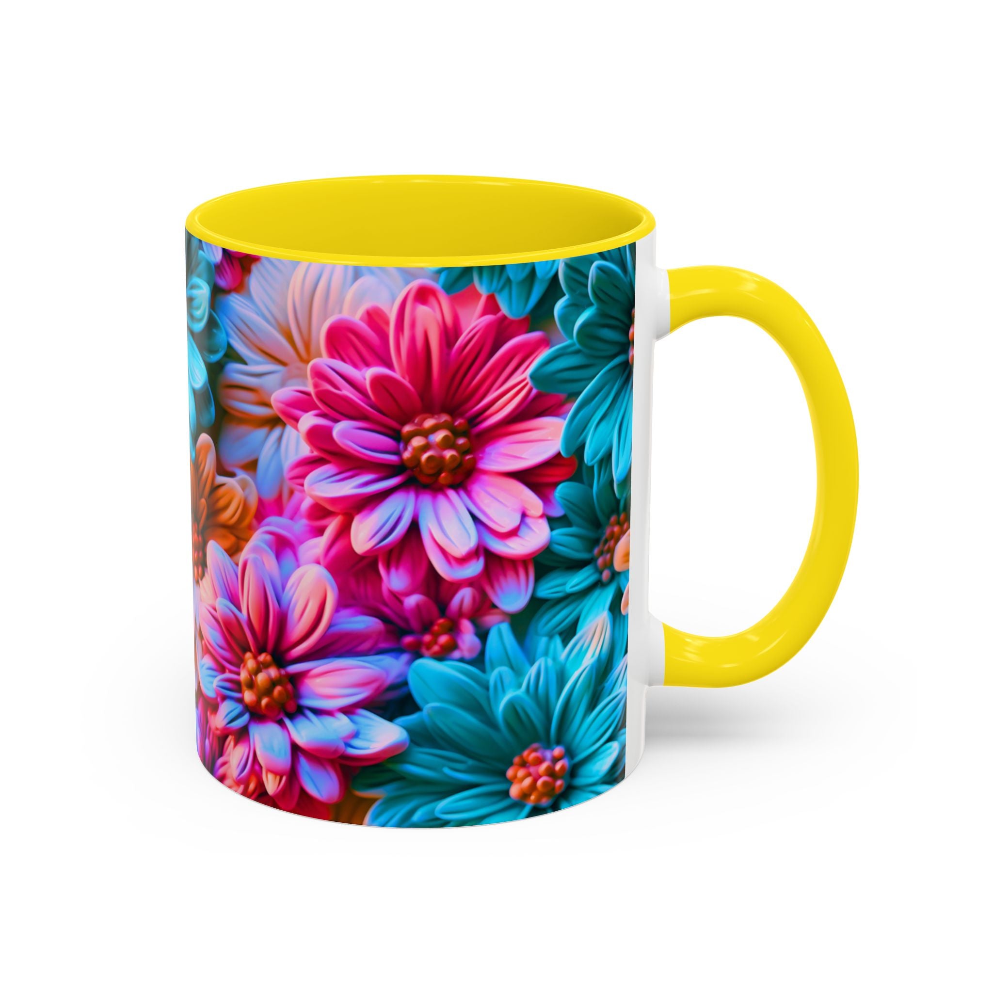 Vibrant Dahlia Floral Accent Mug | 11oz 15oz Ceramic Coffee Mug
