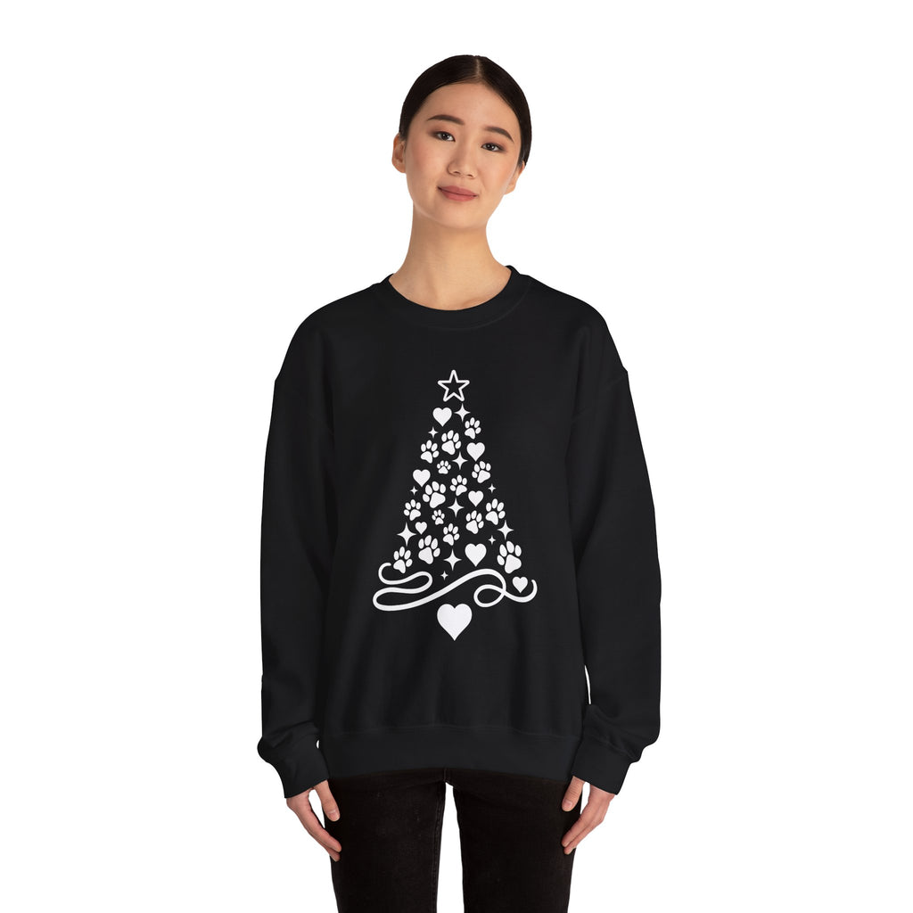 Paw Paw Print Christmas Tree Sweatshirt | Pet Lover Holiday Crewneck