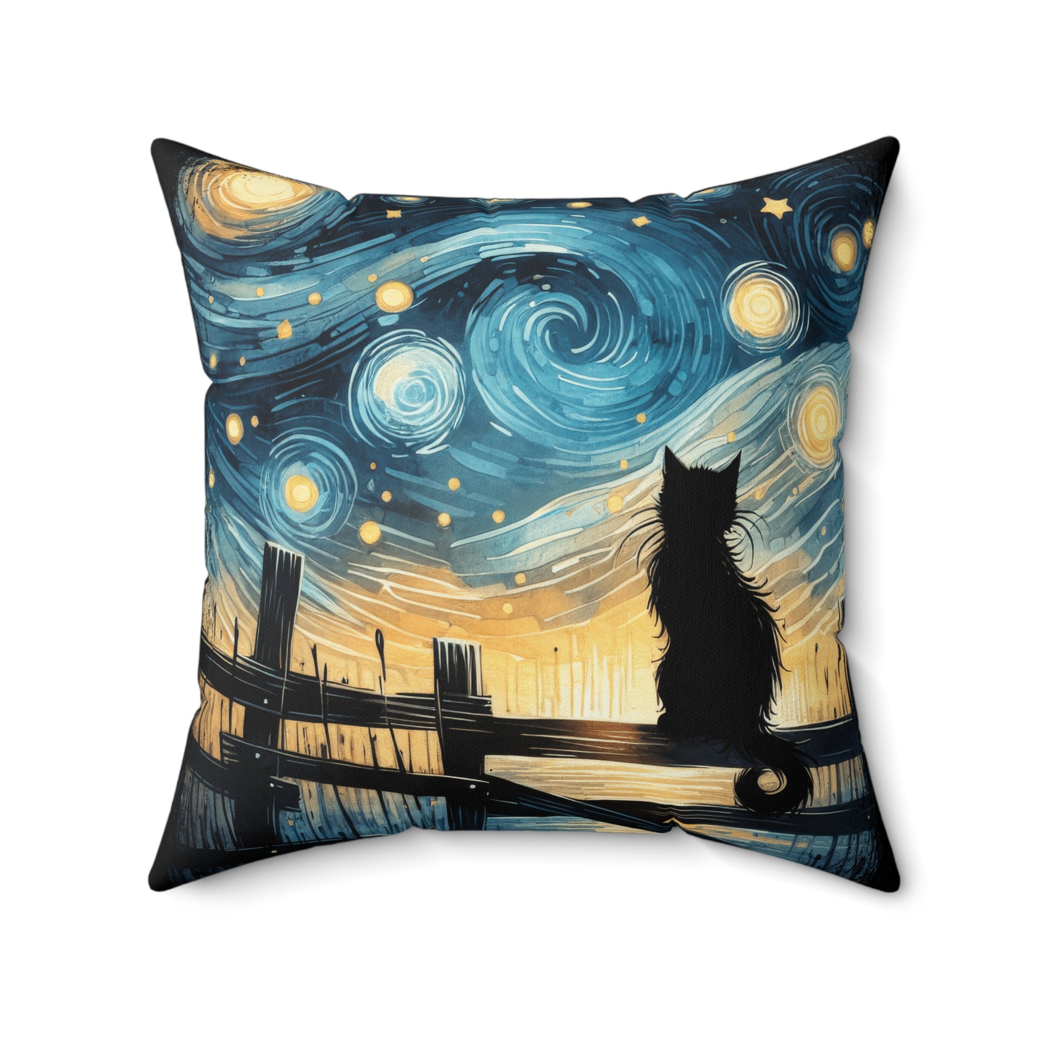 Starry Night Cat pillow | Square Decorative Pillow, Van Gogh Style Night Sky