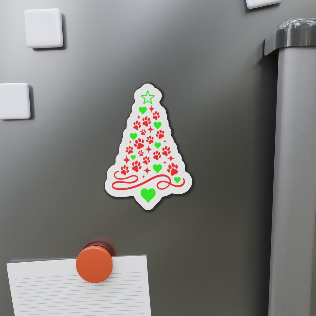 Paw Print Christmas Tree Die-Cut Magnet | Holiday Pet Paw Tree Magnet