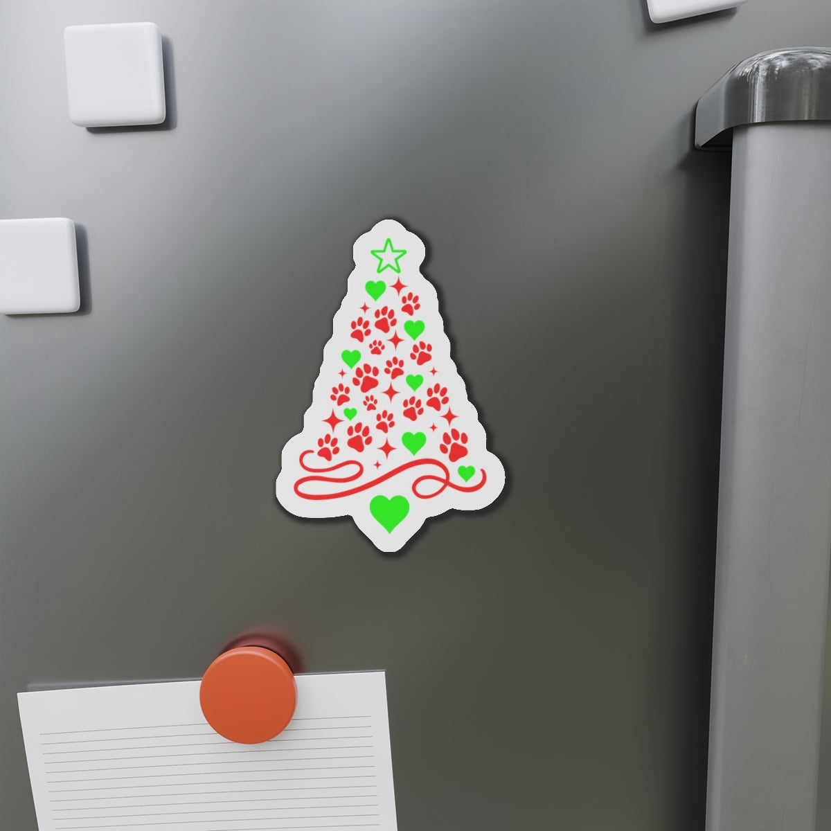 Paw Print Christmas Tree Die-Cut Magnet | Holiday Pet Paw Tree Magnet