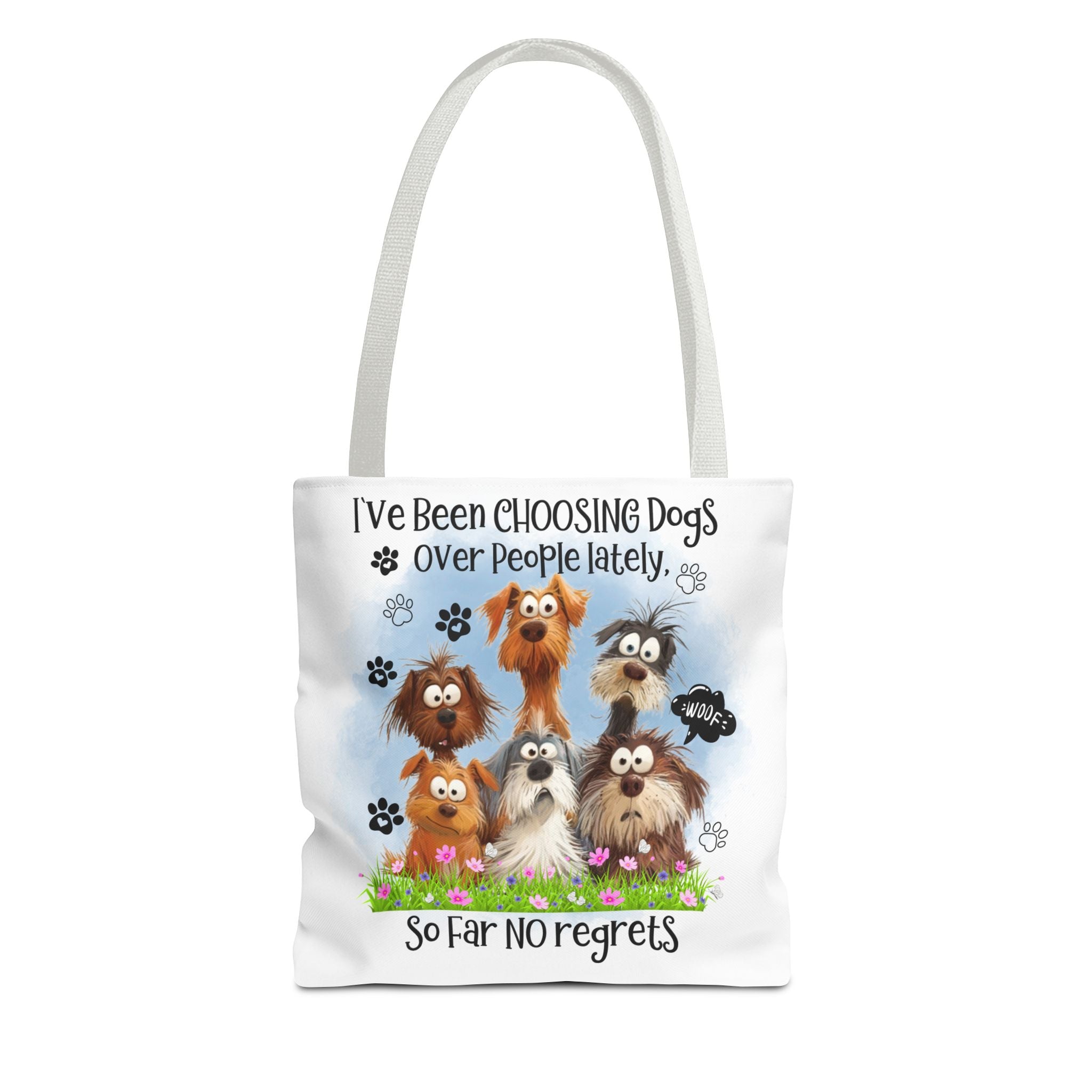 Choosing Dogs Over People Tote Bag | Cute Cartoon Dogs, Paw Print Design