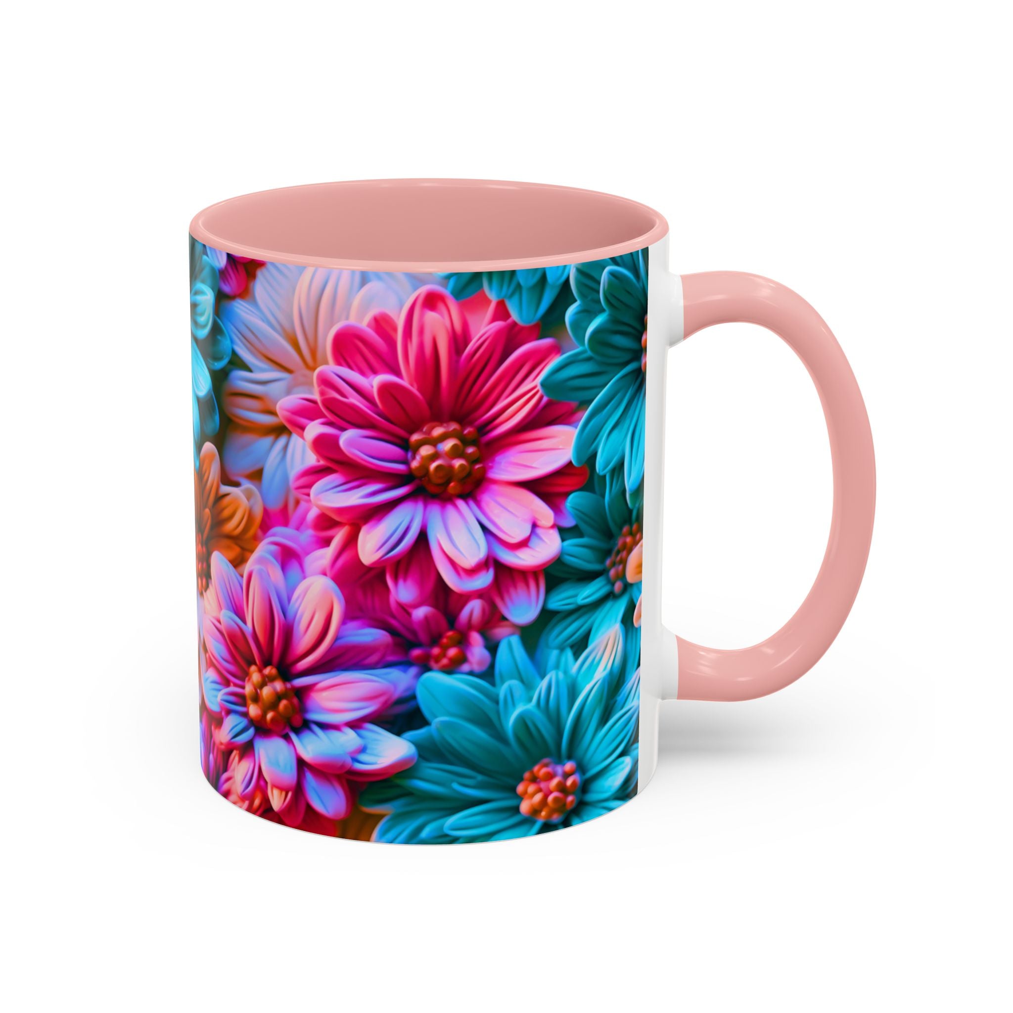 Vibrant Dahlia Floral Accent Mug | 11oz 15oz Ceramic Coffee Mug