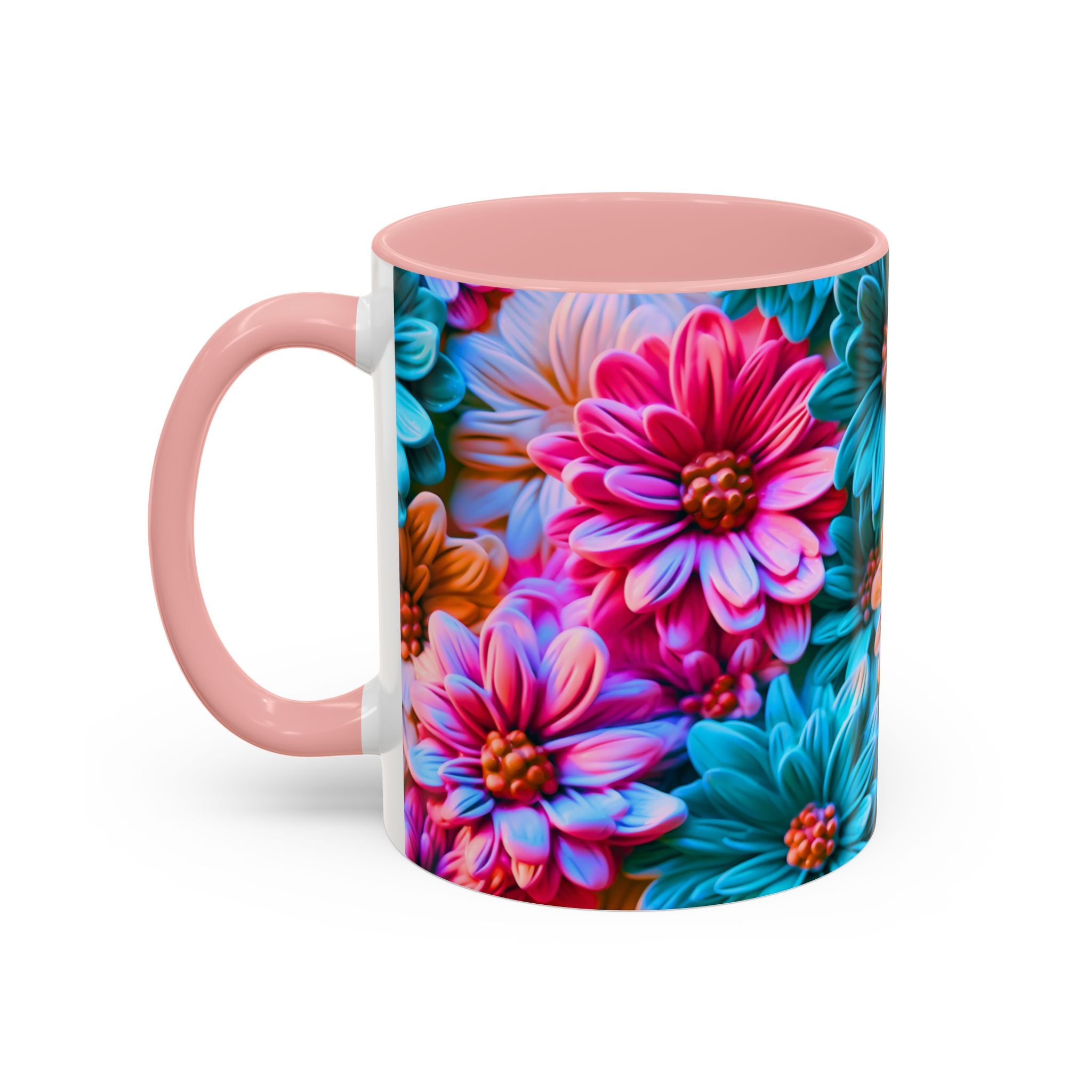 Vibrant Dahlia Floral Accent Mug | 11oz 15oz Ceramic Coffee Mug