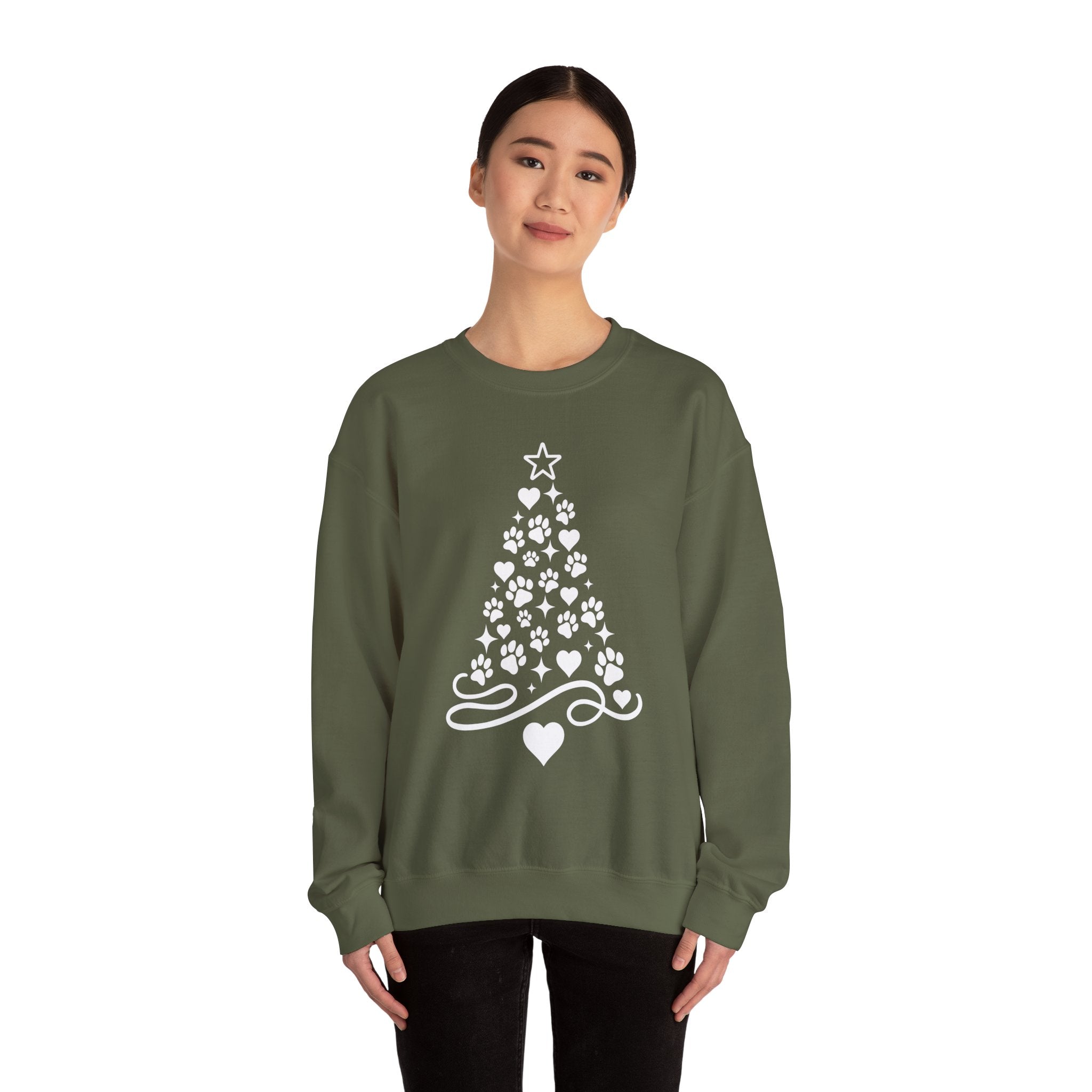 Paw Paw Print Christmas Tree Sweatshirt | Pet Lover Holiday Crewneck