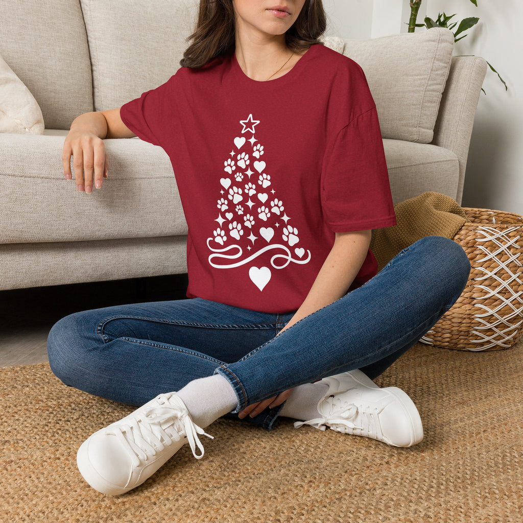 Paw Paw Print Christmas Tree T-Shirt | Dog Lover Holiday Tee