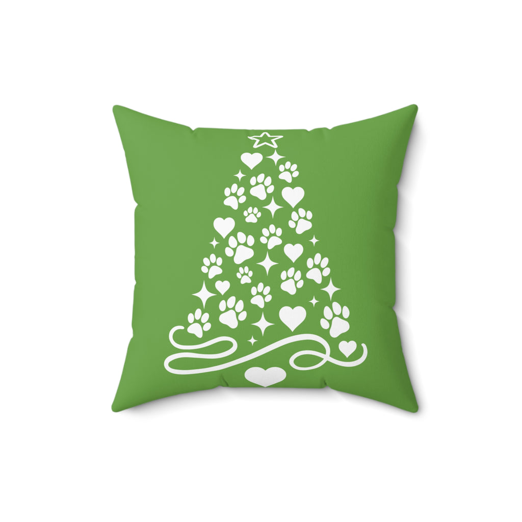 Paw Print Christmas Tree Pillow | Green Holiday Pet Decor
