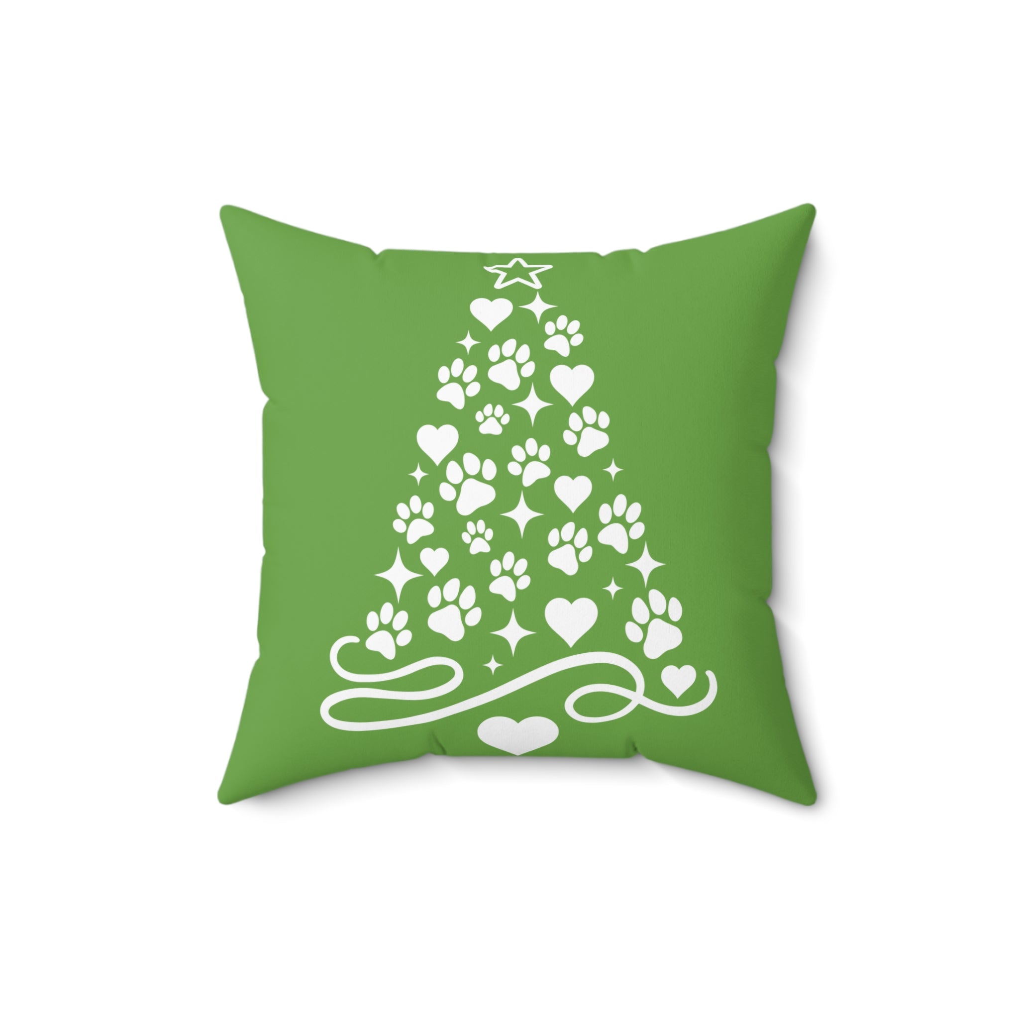 Paw Print Christmas Tree Pillow | Green Holiday Pet Decor