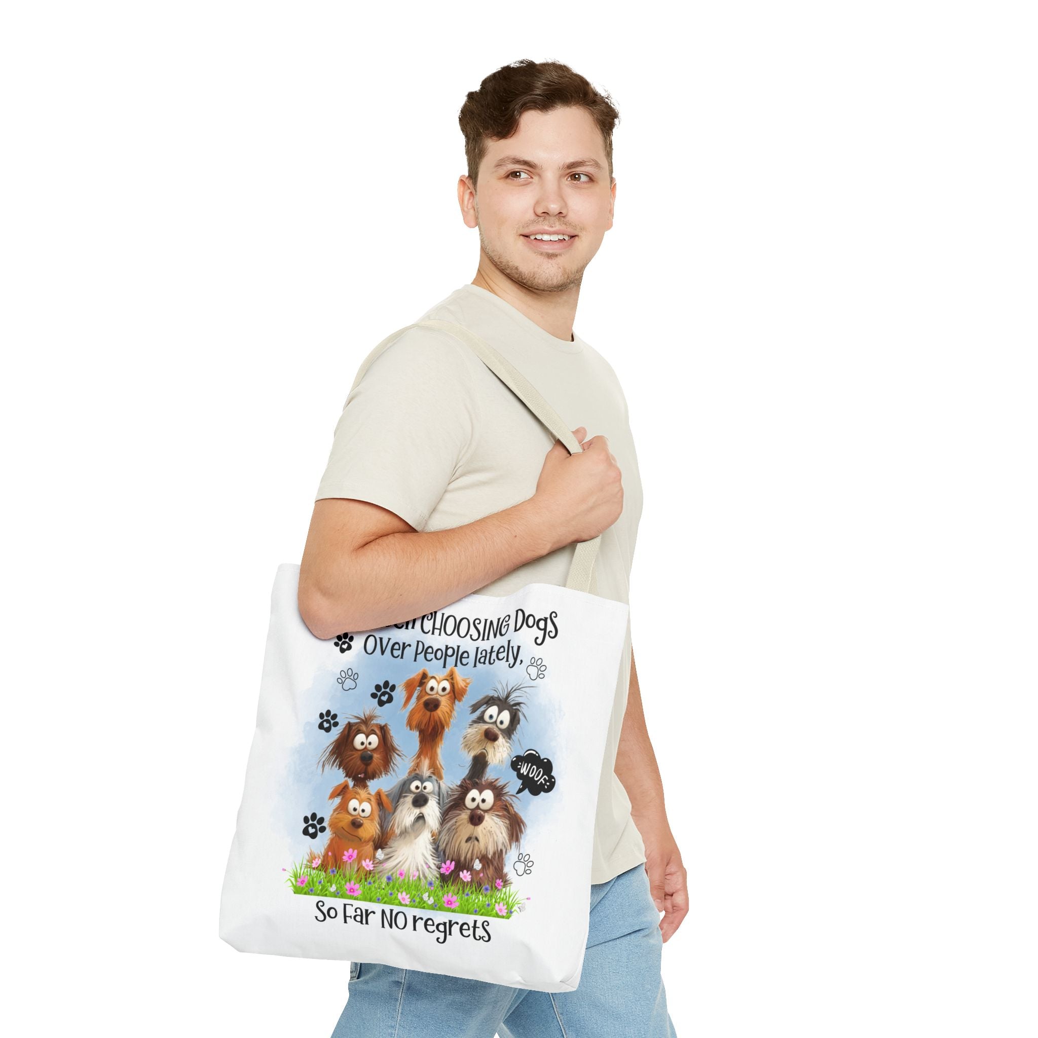 Choosing Dogs Over People Tote Bag | Cute Cartoon Dogs, Paw Print Design