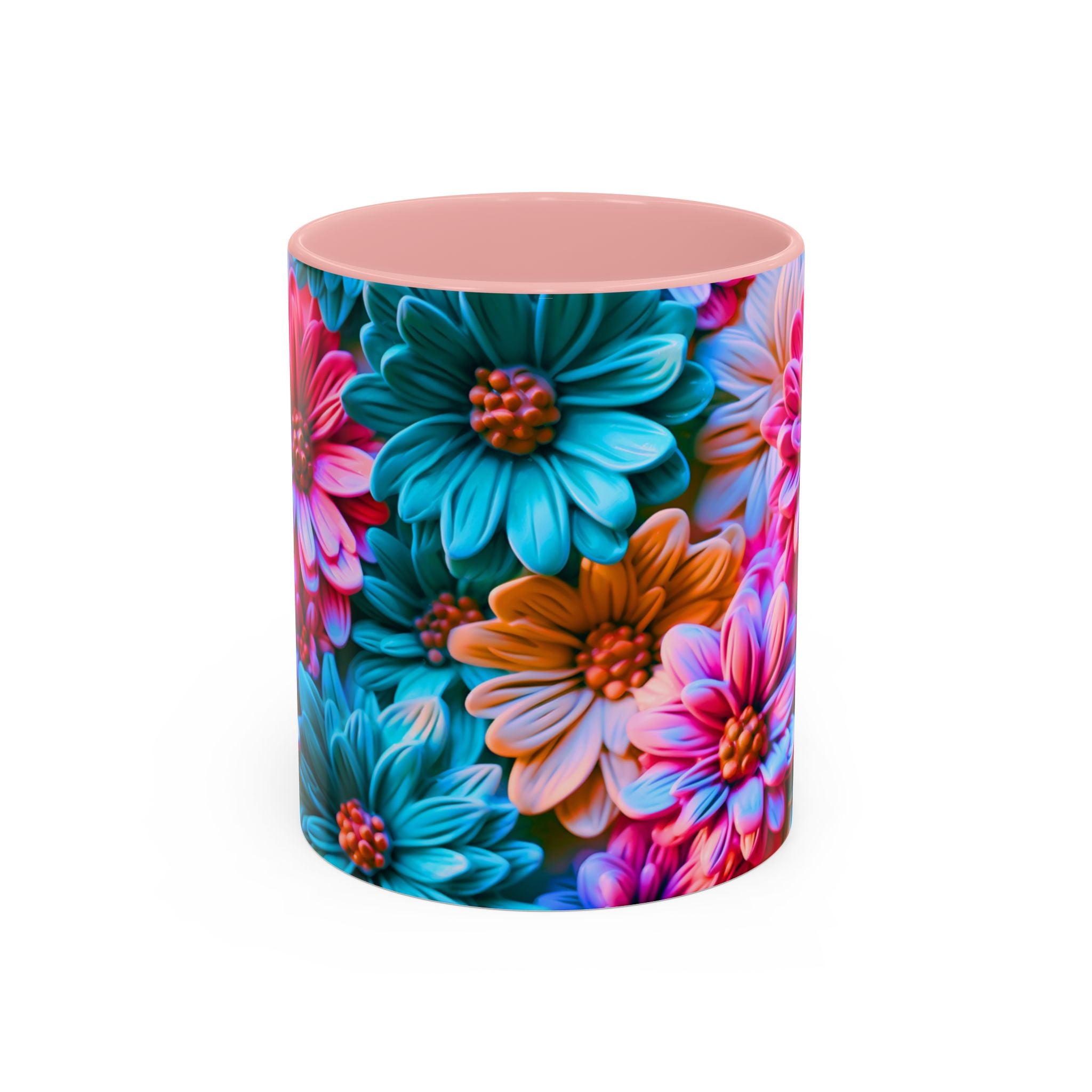 Vibrant Dahlia Floral Accent Mug | 11oz 15oz Ceramic Coffee Mug