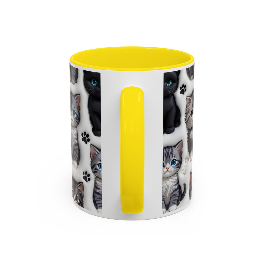 Cute Kitten Pattern Accent Coffee Mug | Cat Paw Print Design
