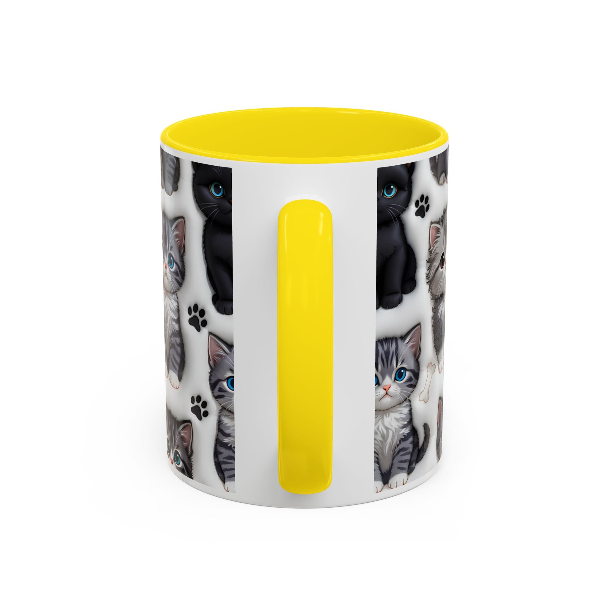 Cute Kitten Pattern Accent Coffee Mug | Cat Paw Print Design