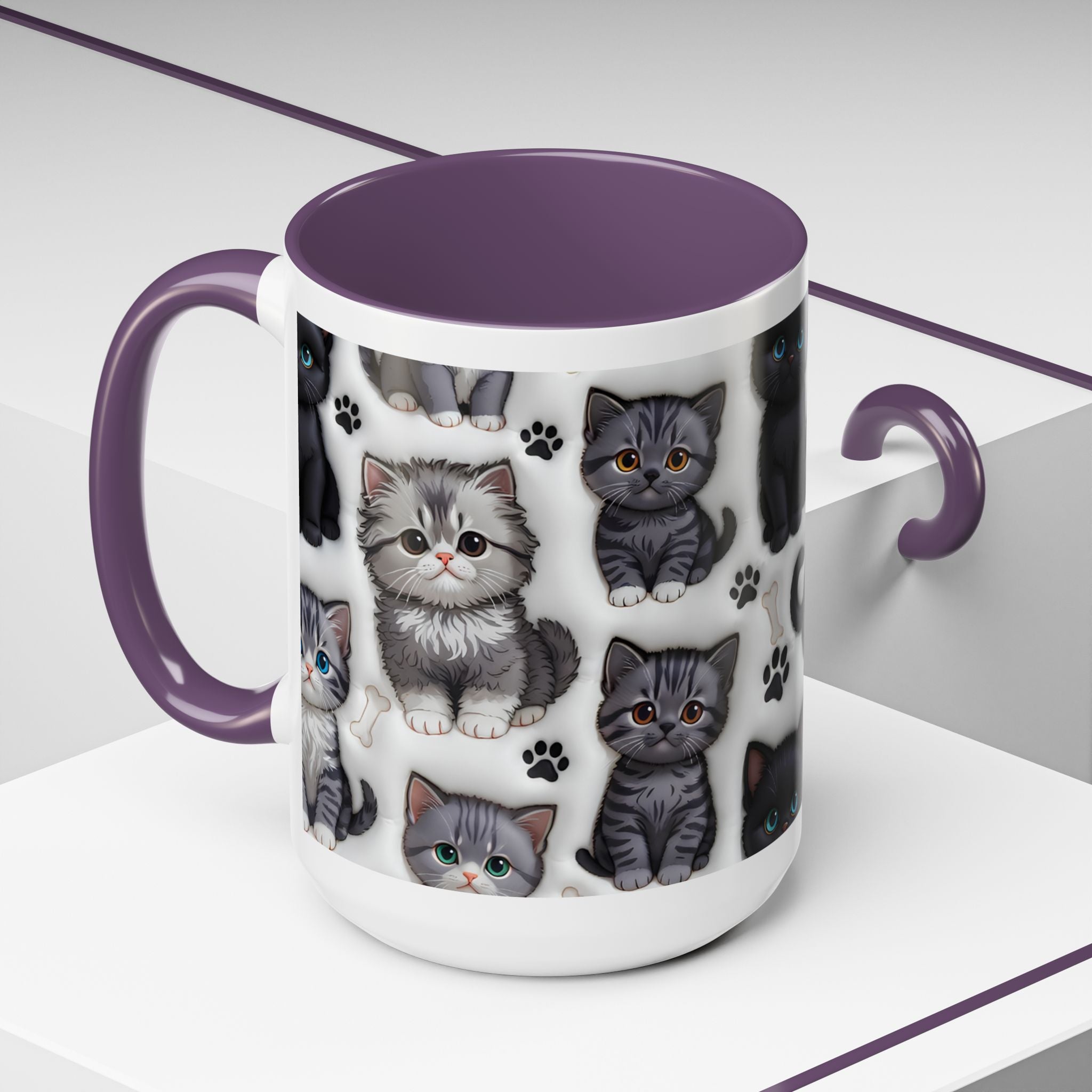 Cute Kitten Pattern Accent Coffee Mug | Cat Paw Print Design