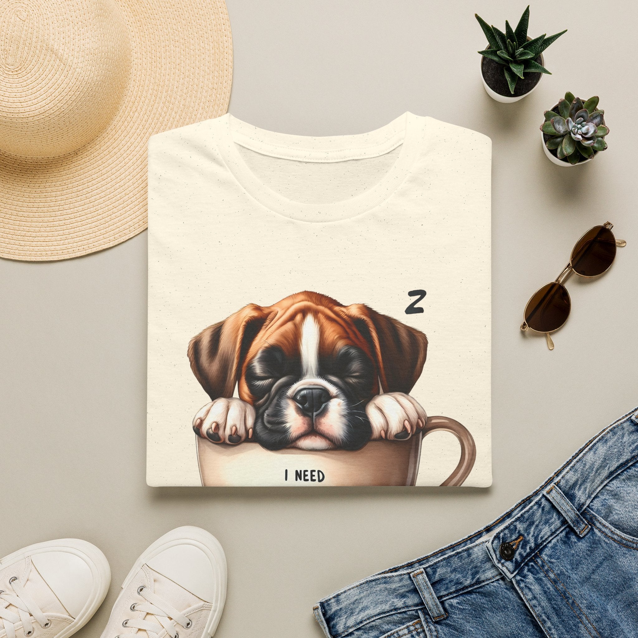 Sleeping Puppy in Coffee Cup T-Shirt | I Need Coffee Design