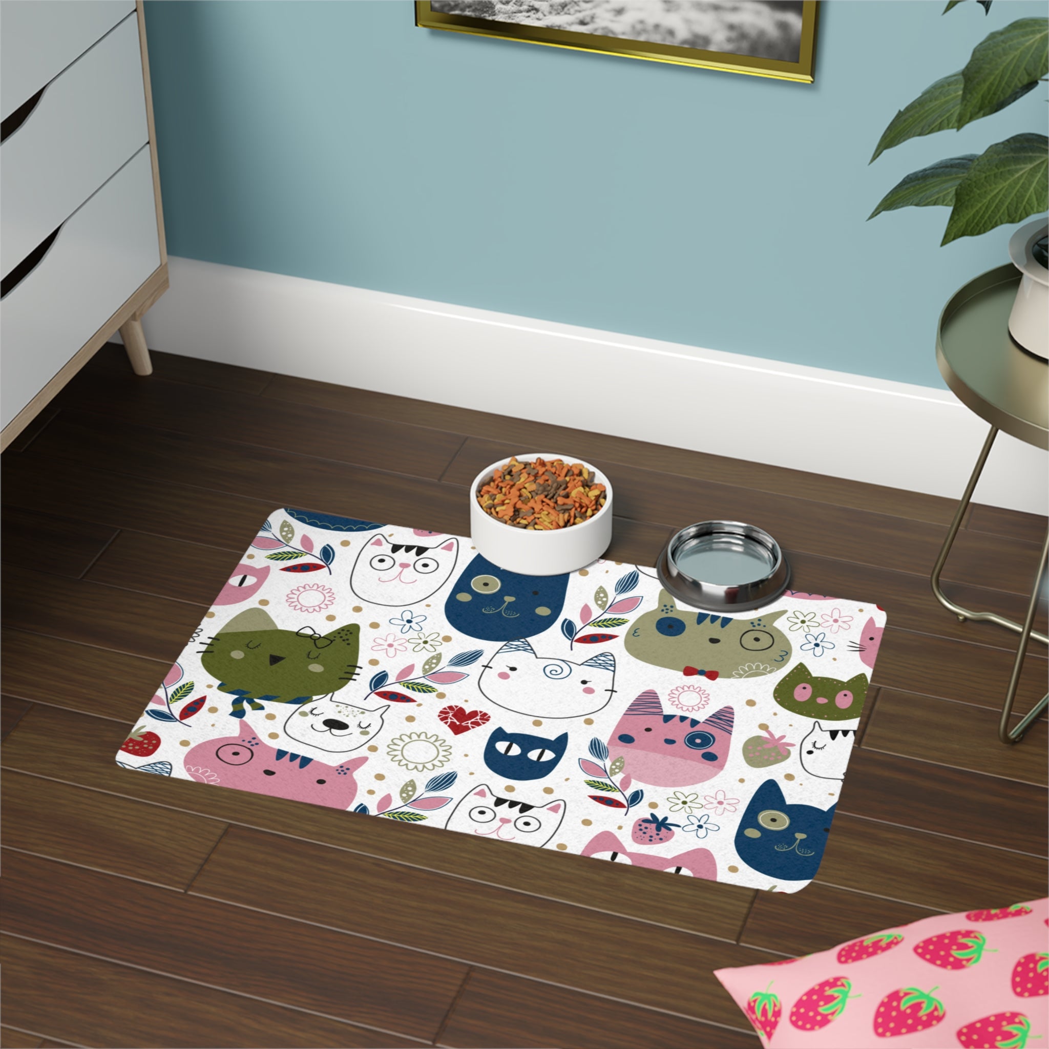 Cute Cat Faces Pattern Pet Food Mat | Cat Feeding Placemat 12x18