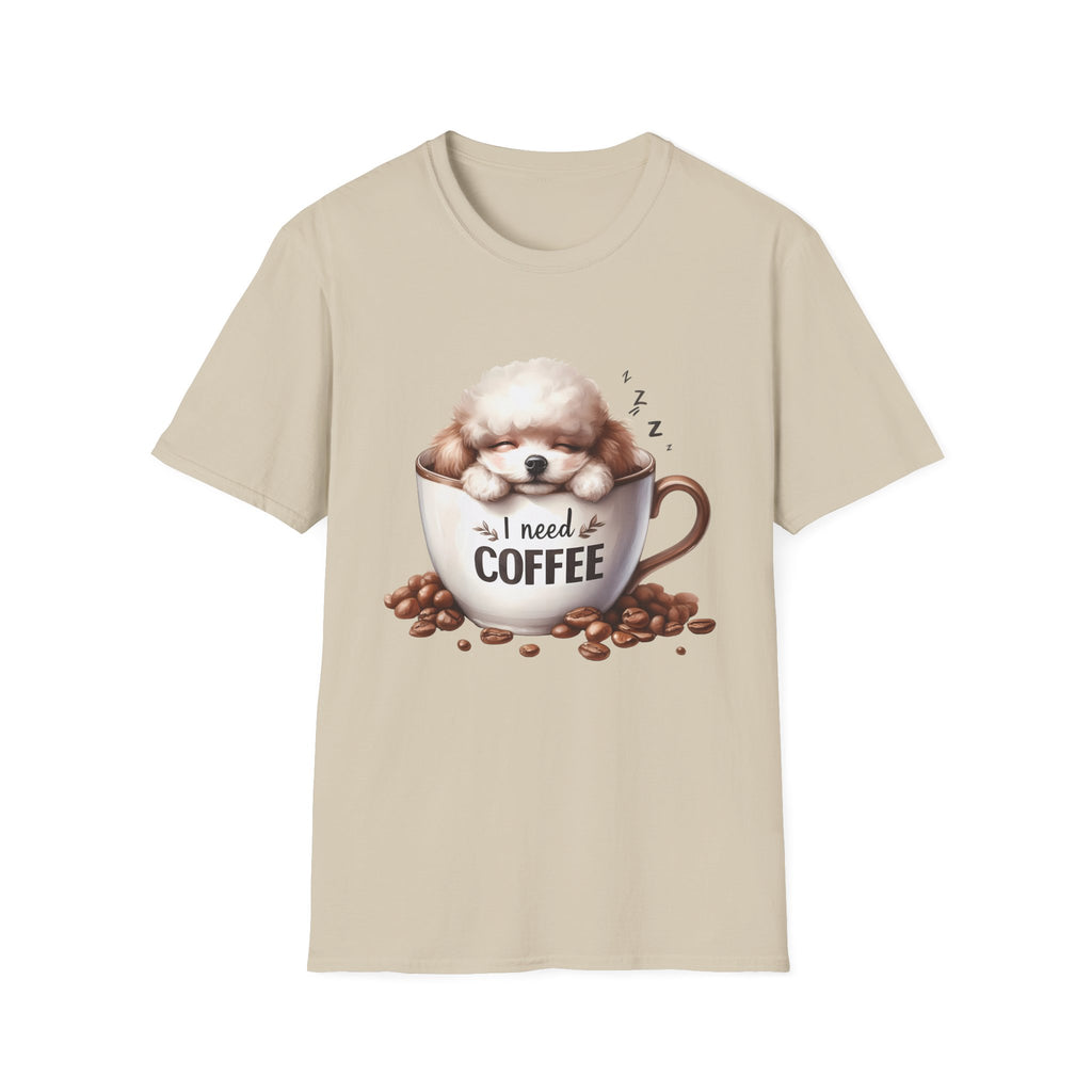 Sleeping Puppy in Coffee Cup T-Shirt | I Need Coffee Dog Design