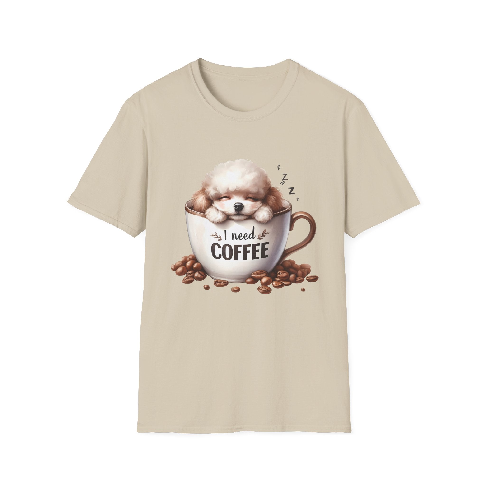 Sleeping Puppy in Coffee Cup T-Shirt | I Need Coffee Dog Design