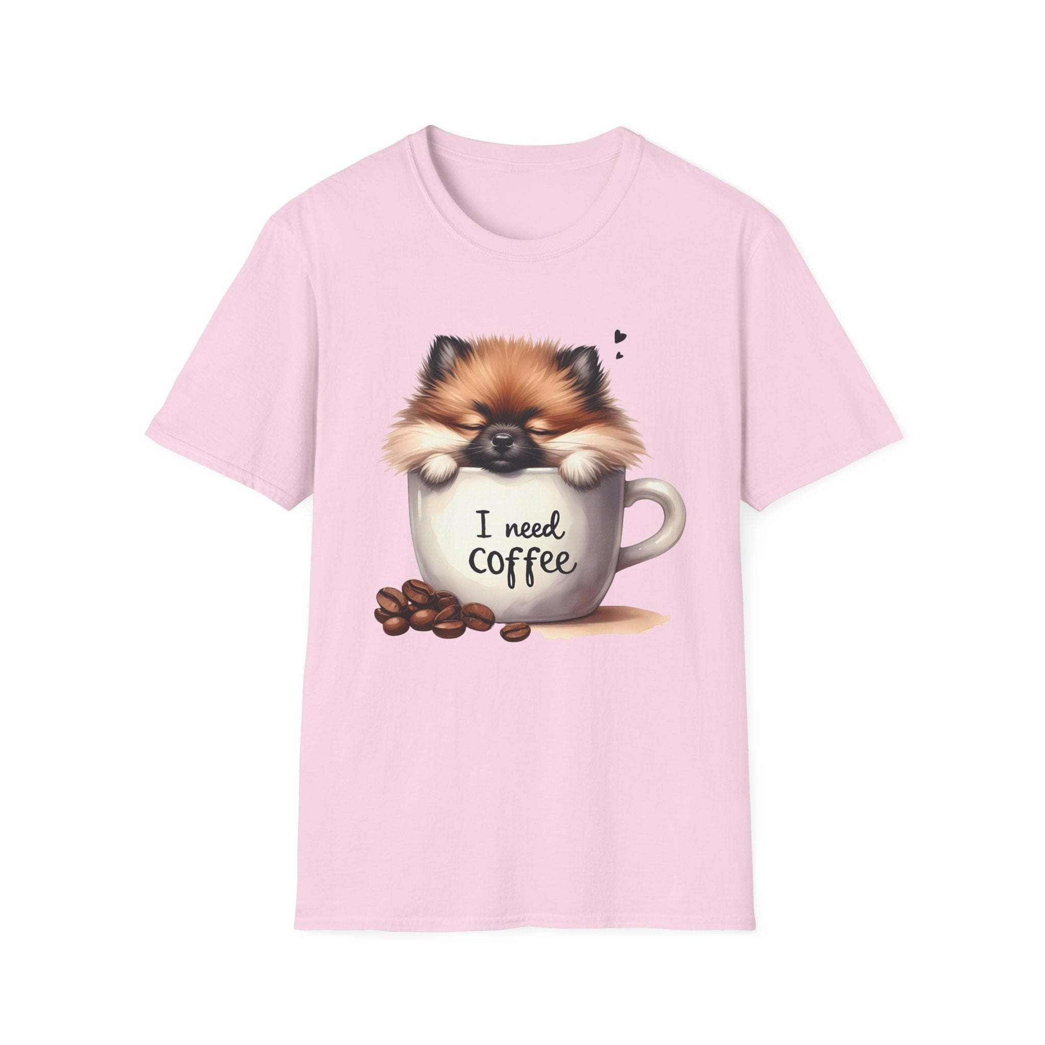 Cute Pomeranian in Coffee Mug T-Shirt | I Need Coffee, Dog Coffee Tee