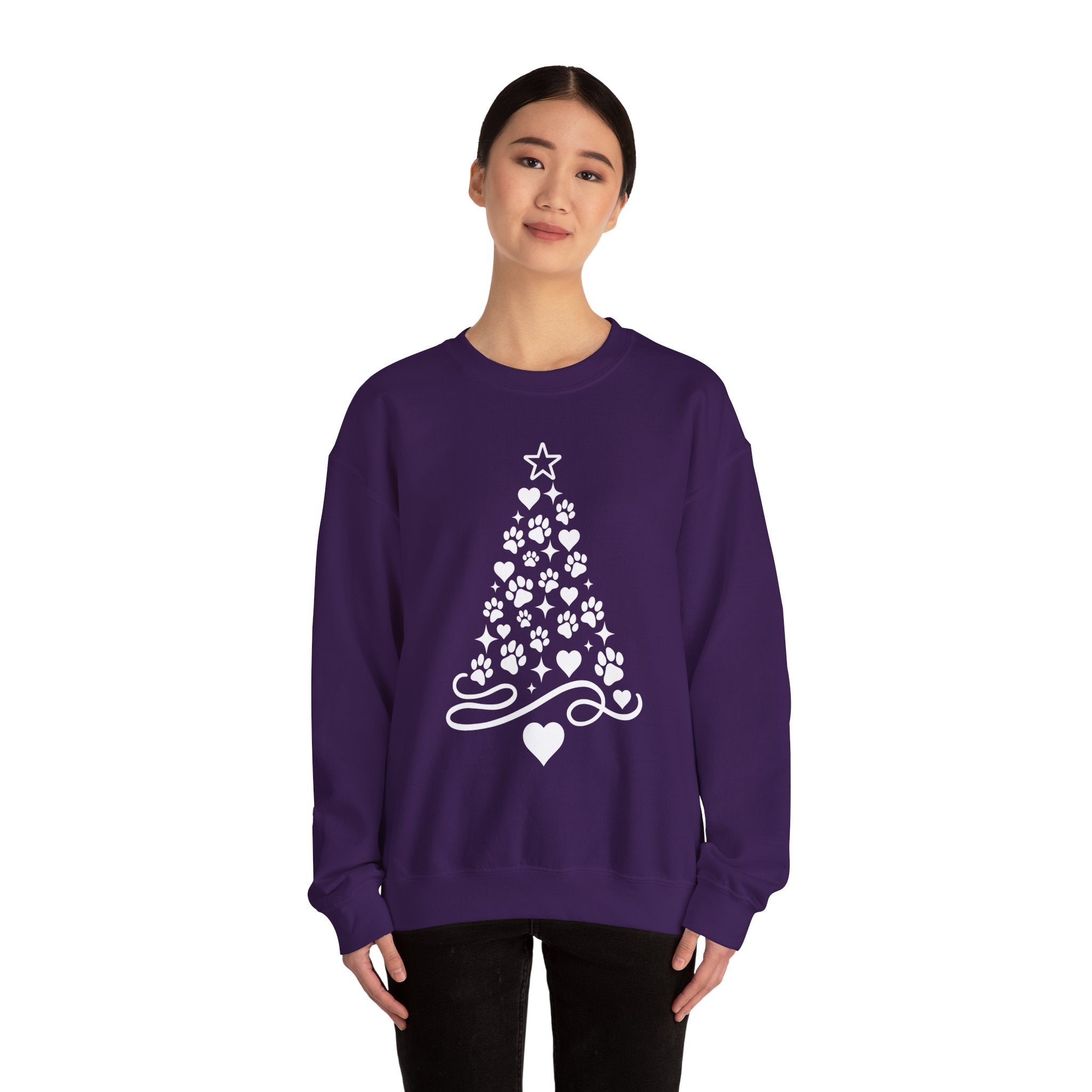 Paw Paw Print Christmas Tree Sweatshirt | Pet Lover Holiday Crewneck