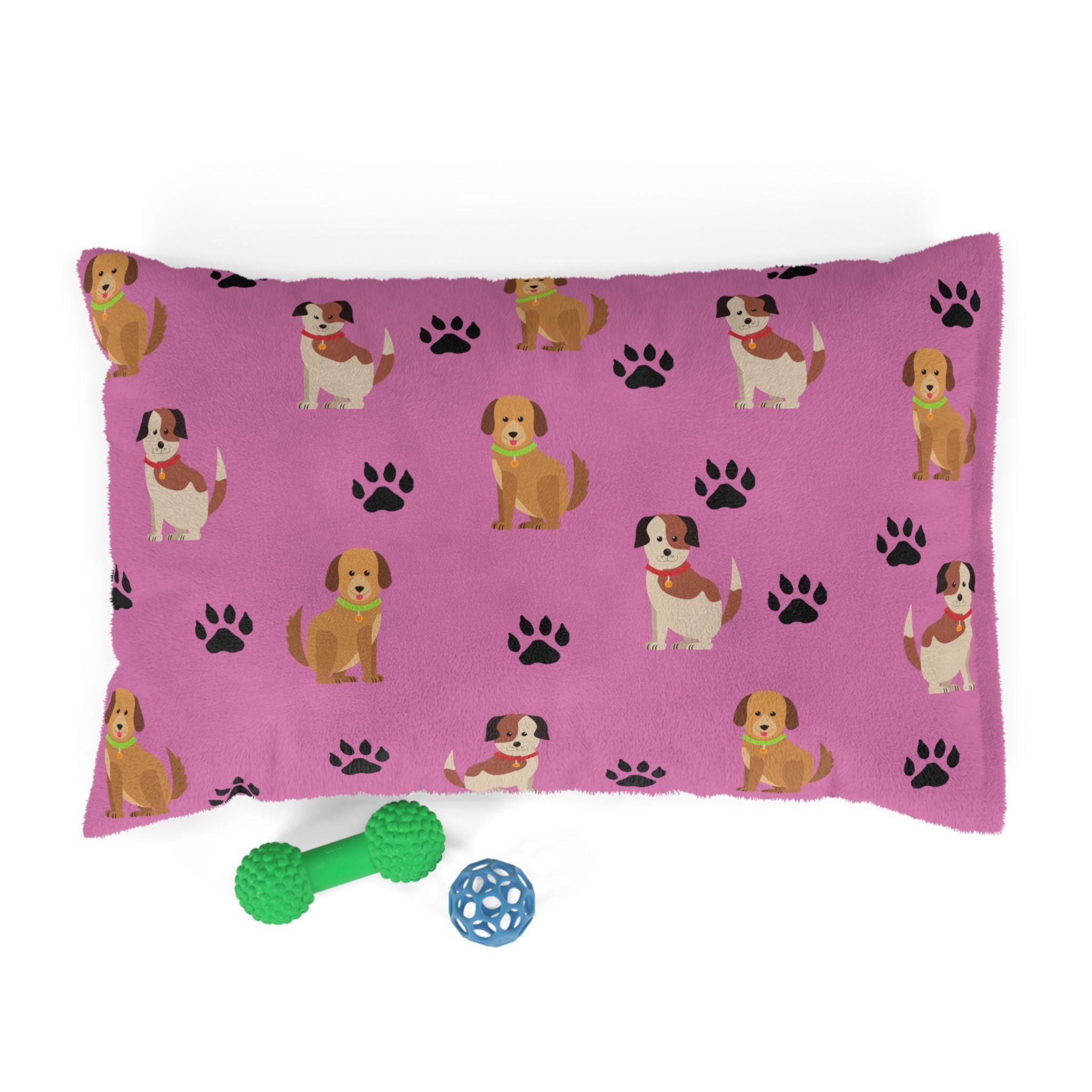 Cute Cartoon Dogs Pet Bed | Pink Paw Print Pattern