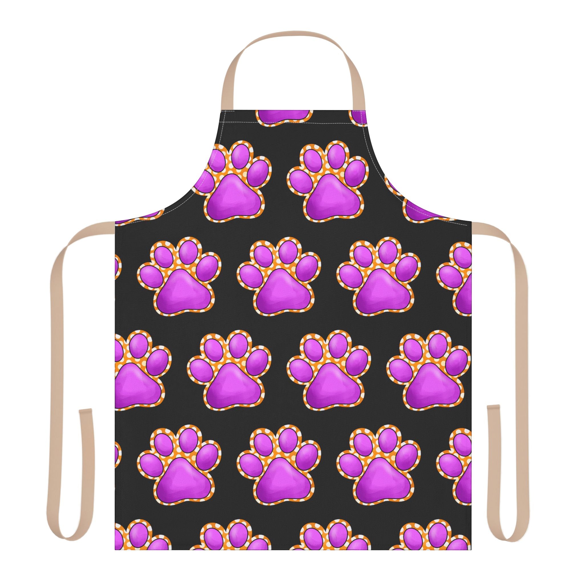 Purple Paw Print Apron | Pet Lover Kitchen Apron, Colorful Paw Pattern